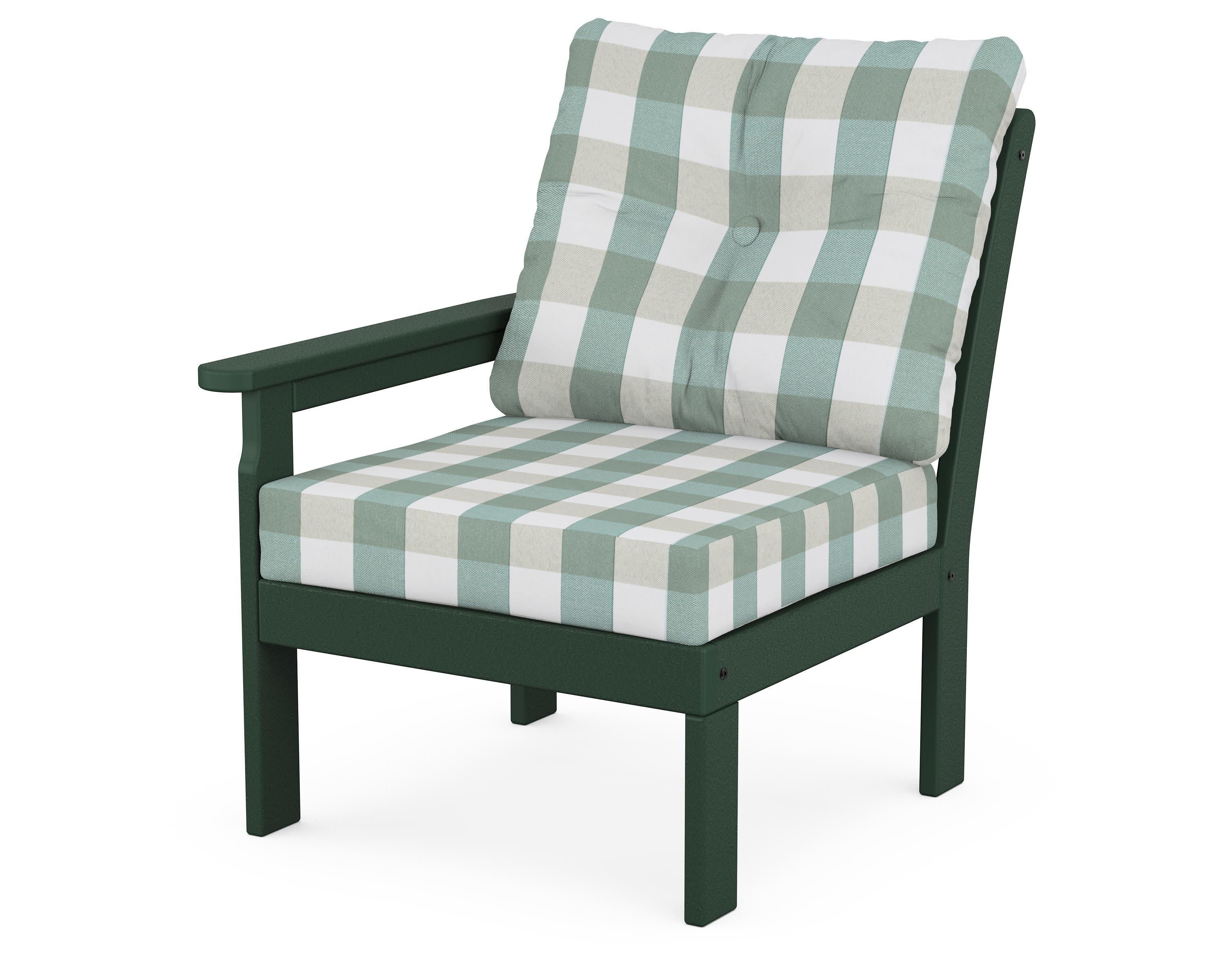 Vineyard Modular Left Arm Chair in Green / Buffalo Plaid Glacier Spa