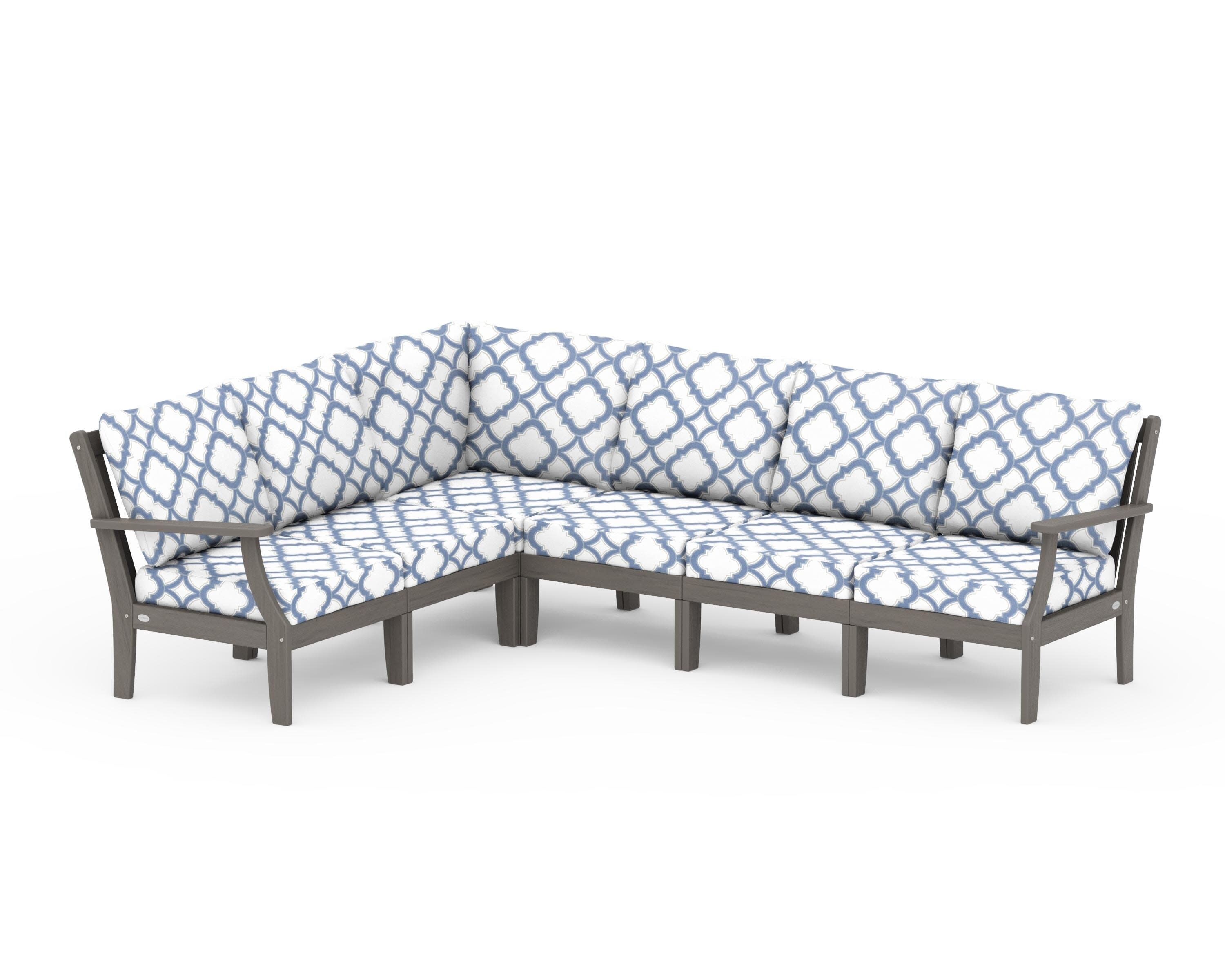Braxton Modular 6-Piece Deep Seating Set in Driftwood / Trellis Sky Blue