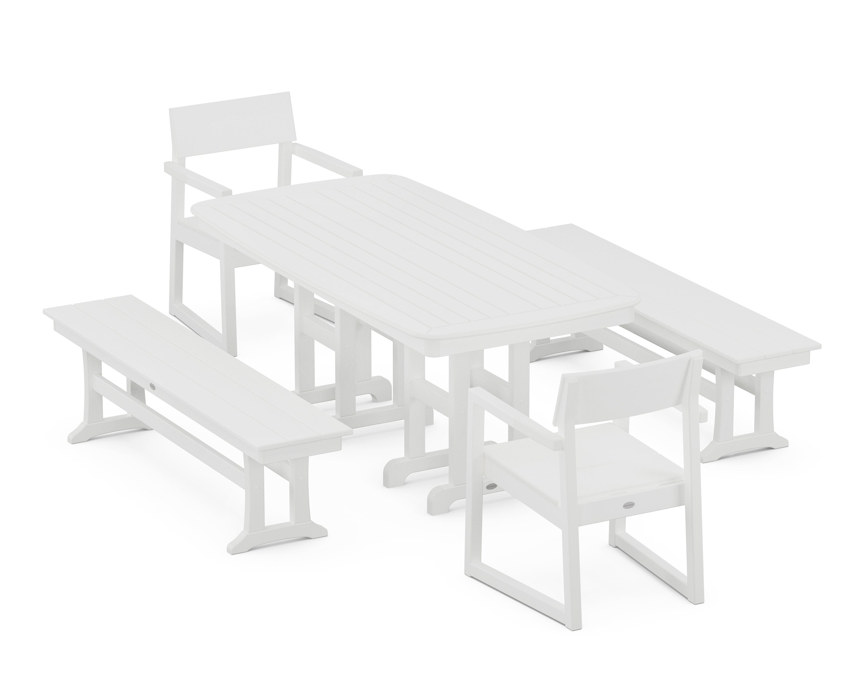 EDGE 5-Piece Dining Set with Benches in White
