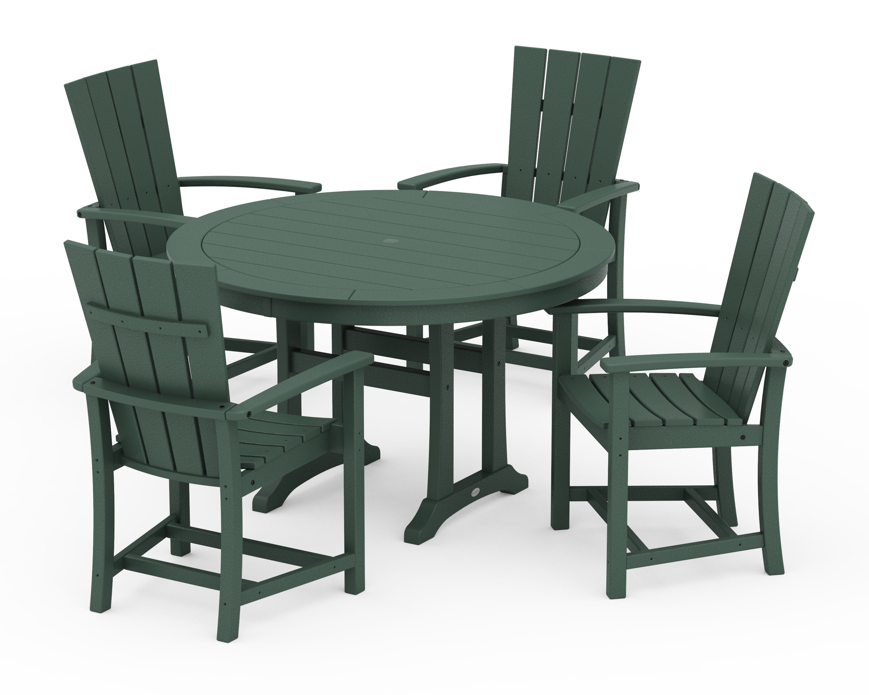 Quattro 5-Piece Round Dining Set with Trestle Legs in Green