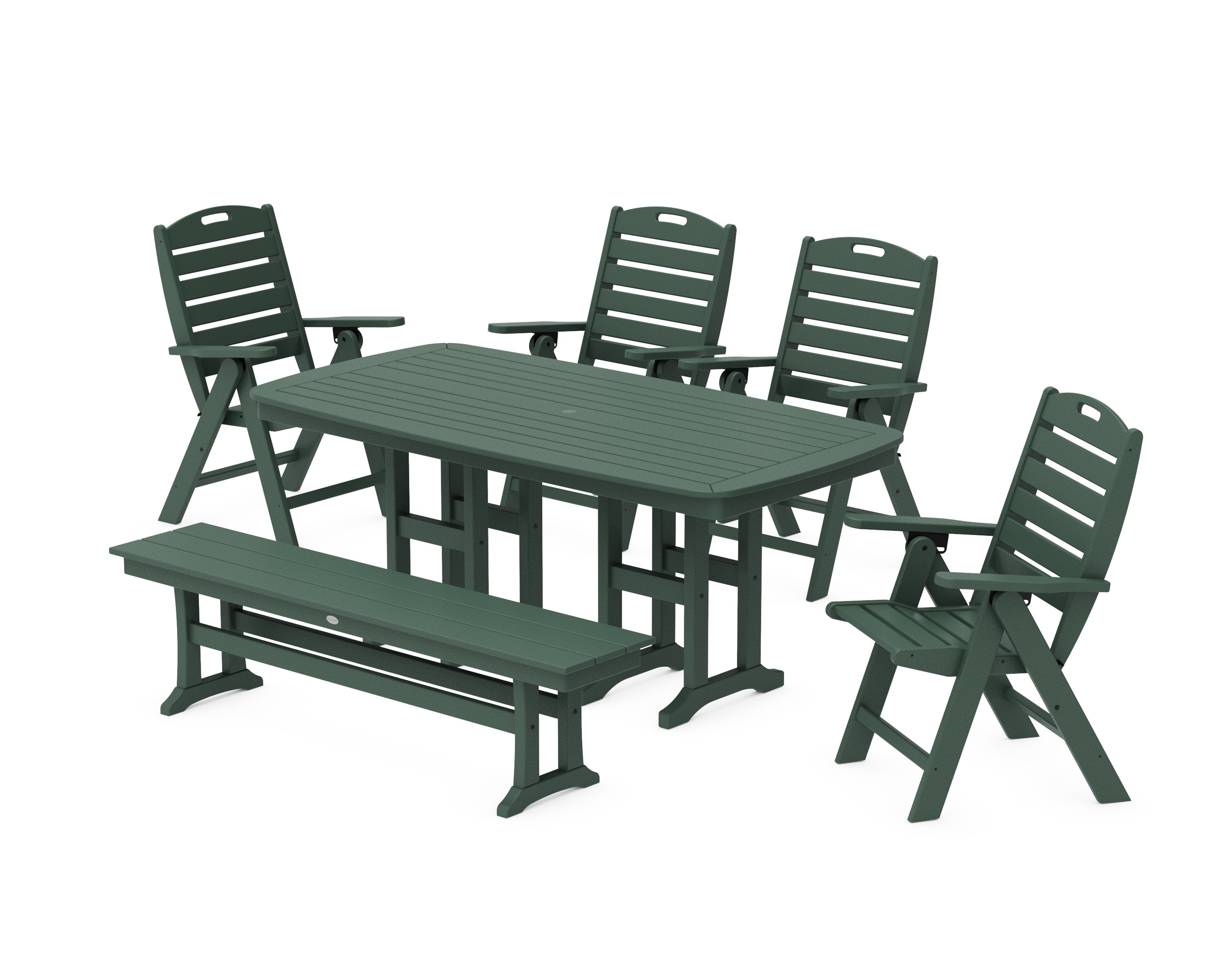 Nautical Highback 6-Piece Dining Set with Bench in Green