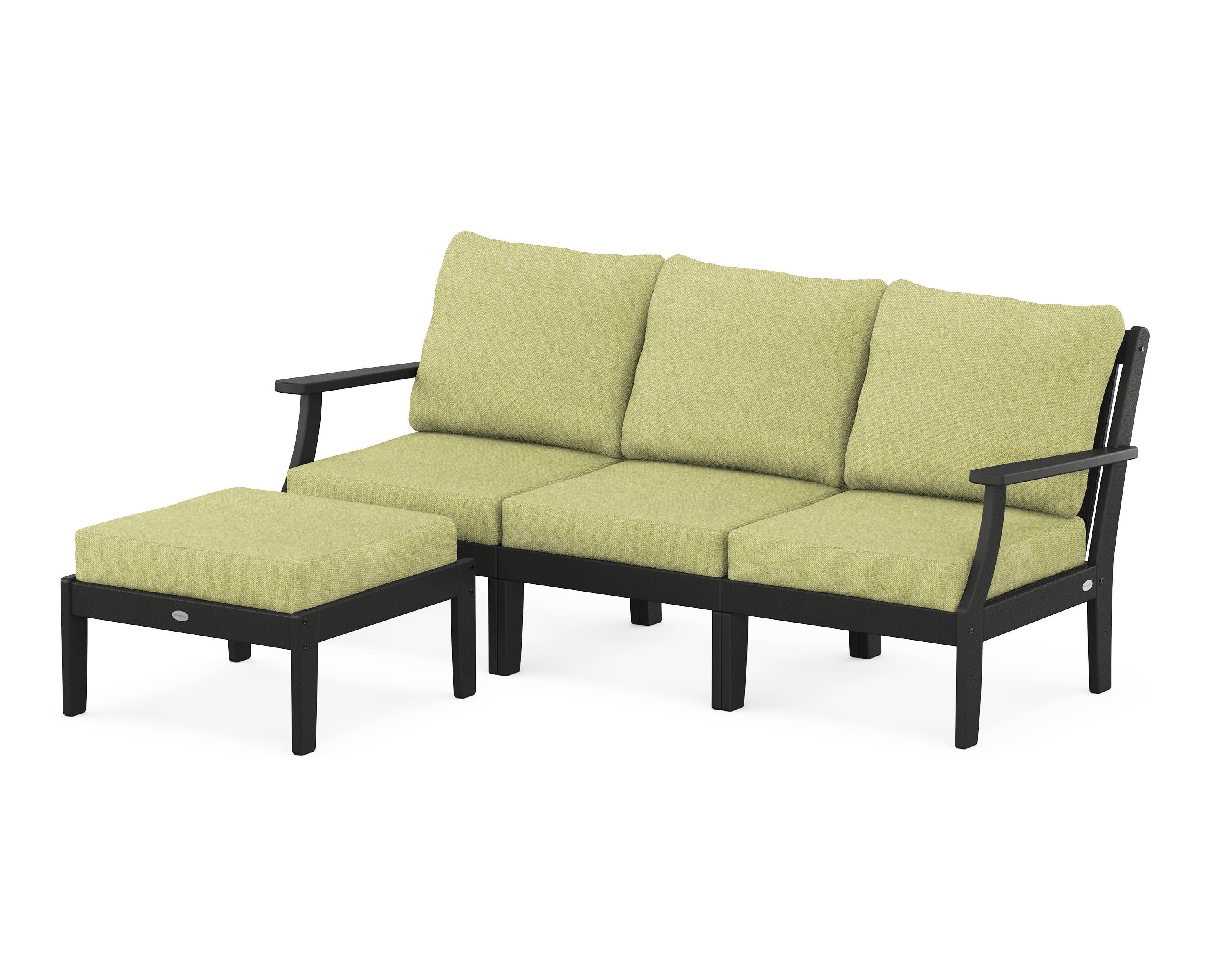 Braxton Modular 4-Piece Deep Seating Set with Ottoman in Black / Chartreuse Boucle