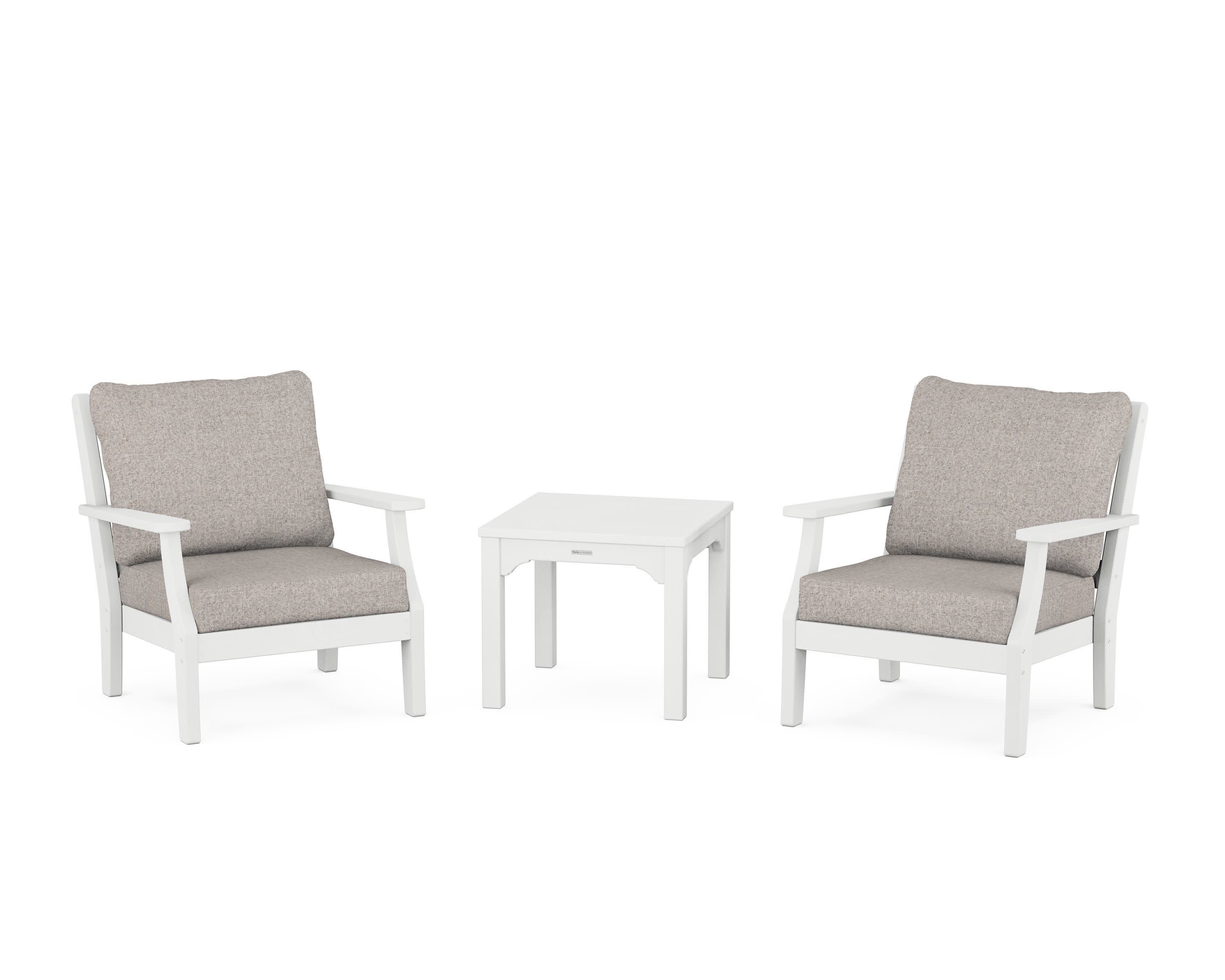 Chinoiserie 3-Piece Deep Seating Set in White / Weathered Tweed