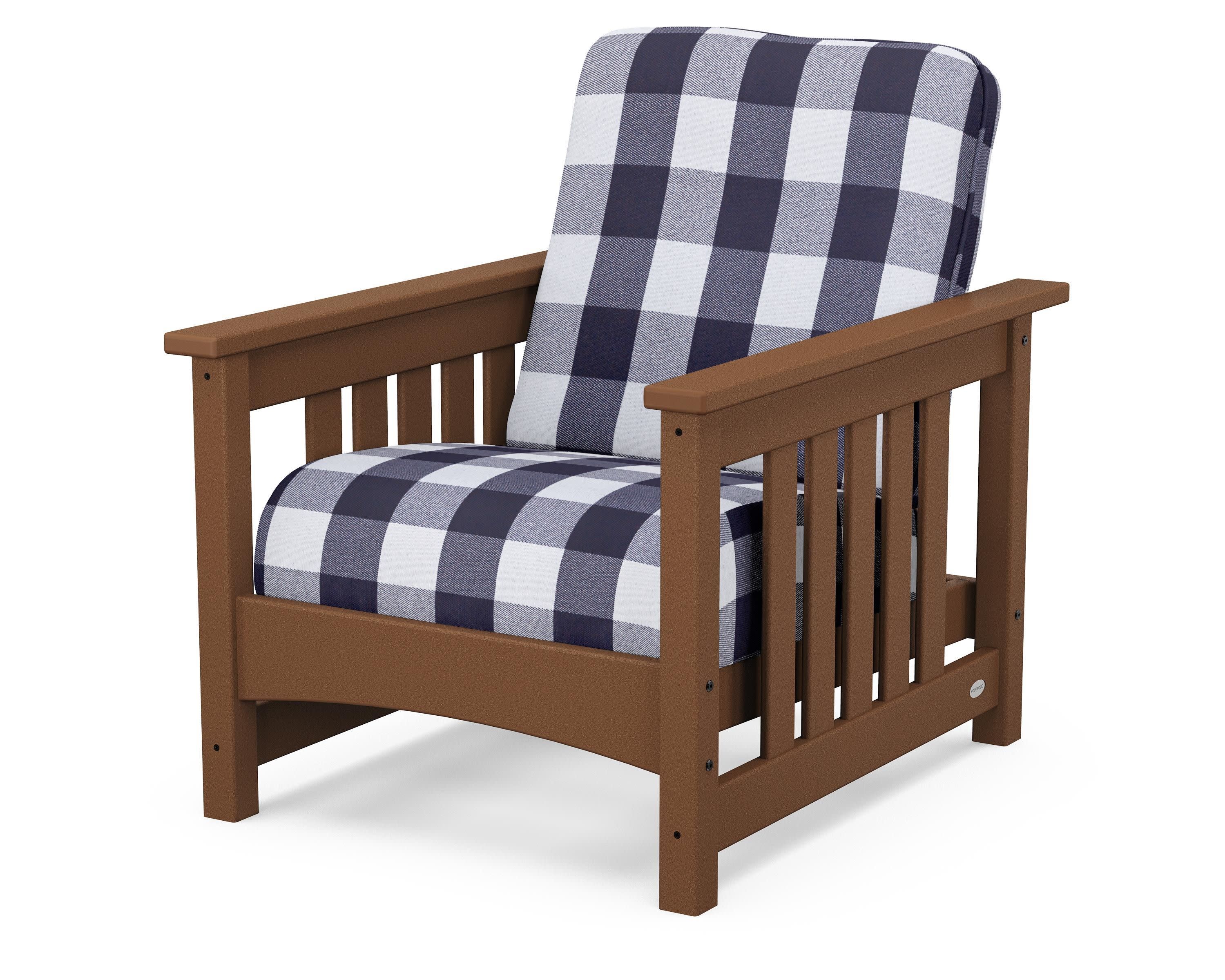 Club Mission Chair in Teak / Buffalo Plaid Navy