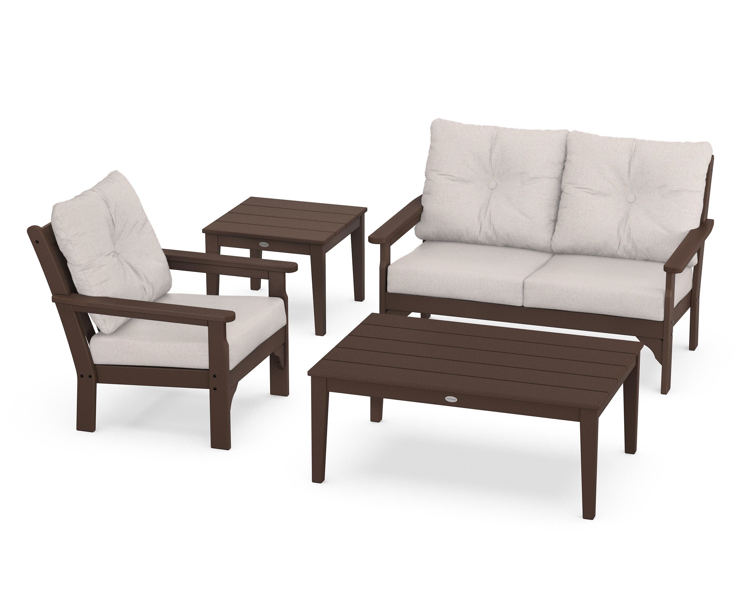 Vineyard 4-Piece Deep Seating Set in Mahogany / Dune Burlap