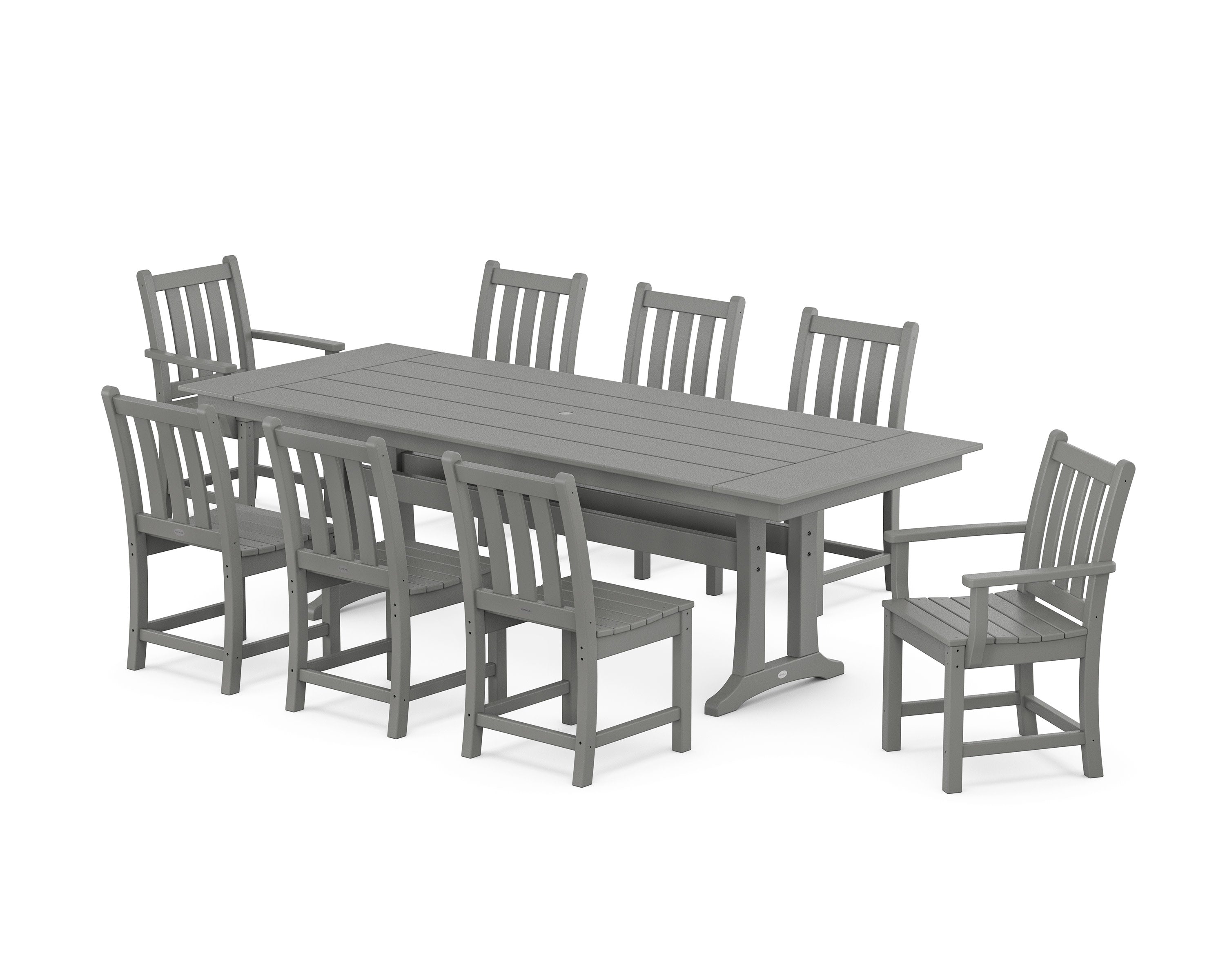Traditional Garden 9-Piece Farmhouse Dining Set with Trestle Legs in Slate Grey