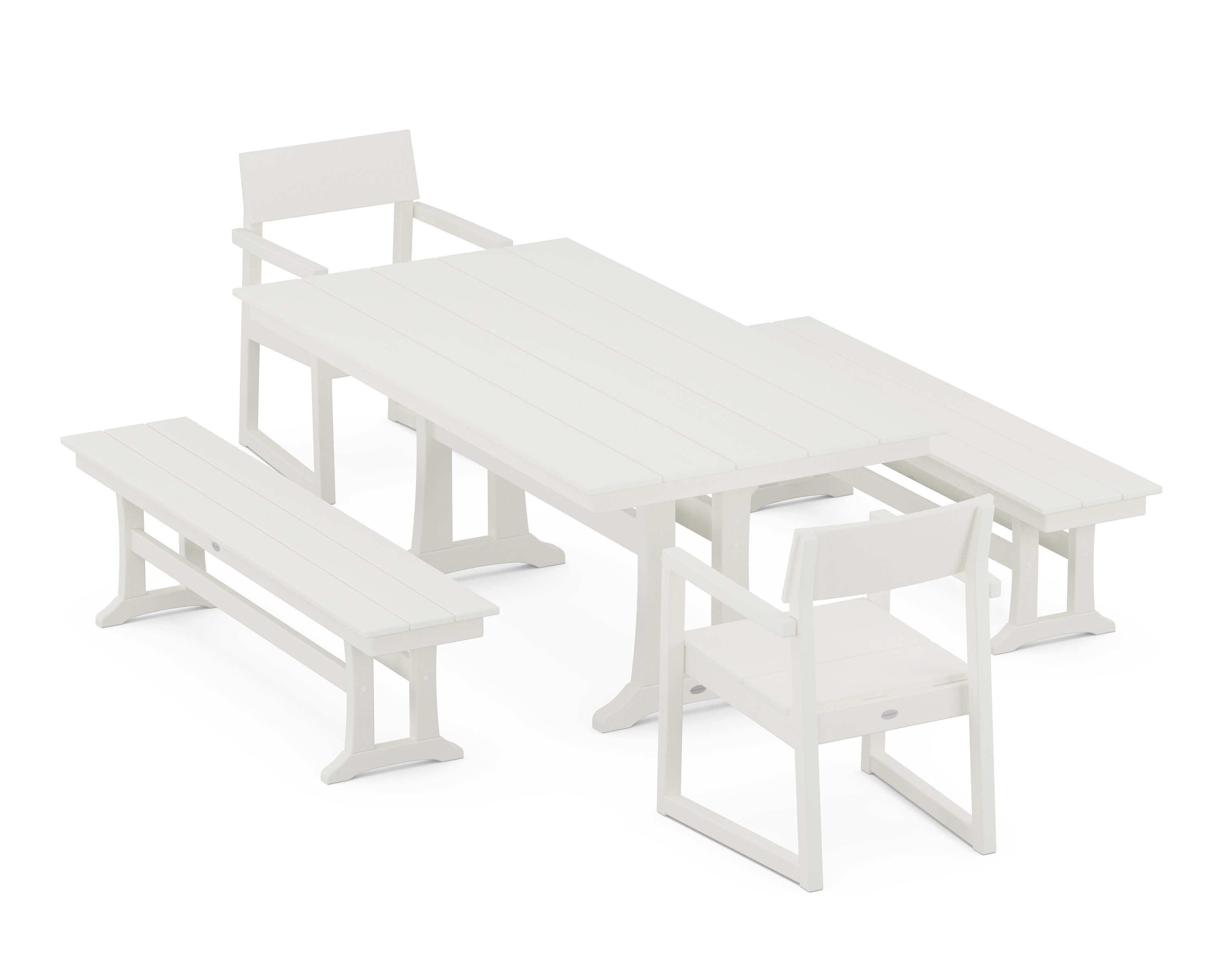 EDGE 5-Piece Farmhouse Dining Set With Trestle Legs in Vintage White