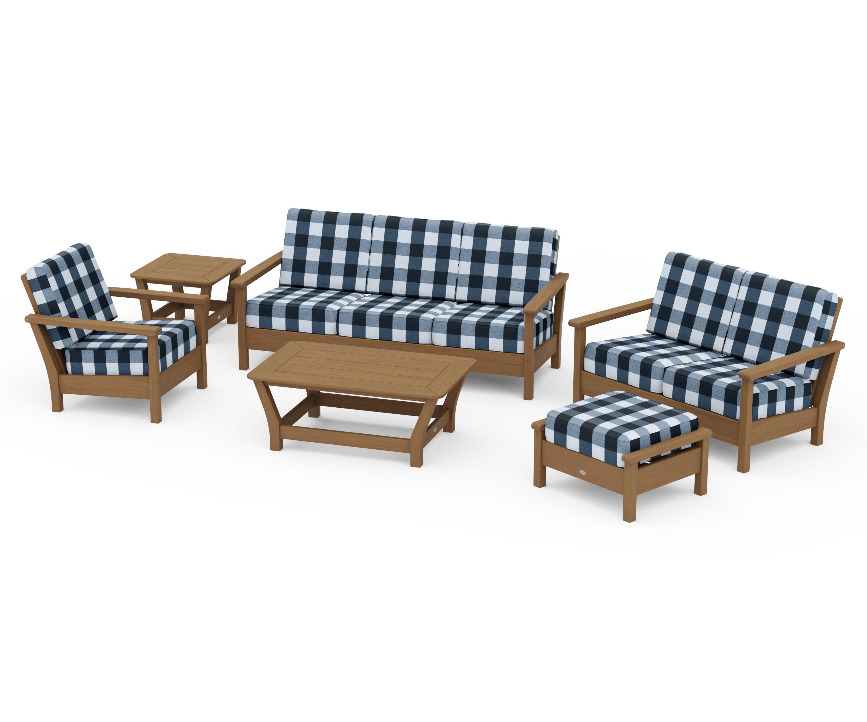 Harbour 6-Piece Outdoor Living Set in Natural / Buffalo Plaid Marine Indigo