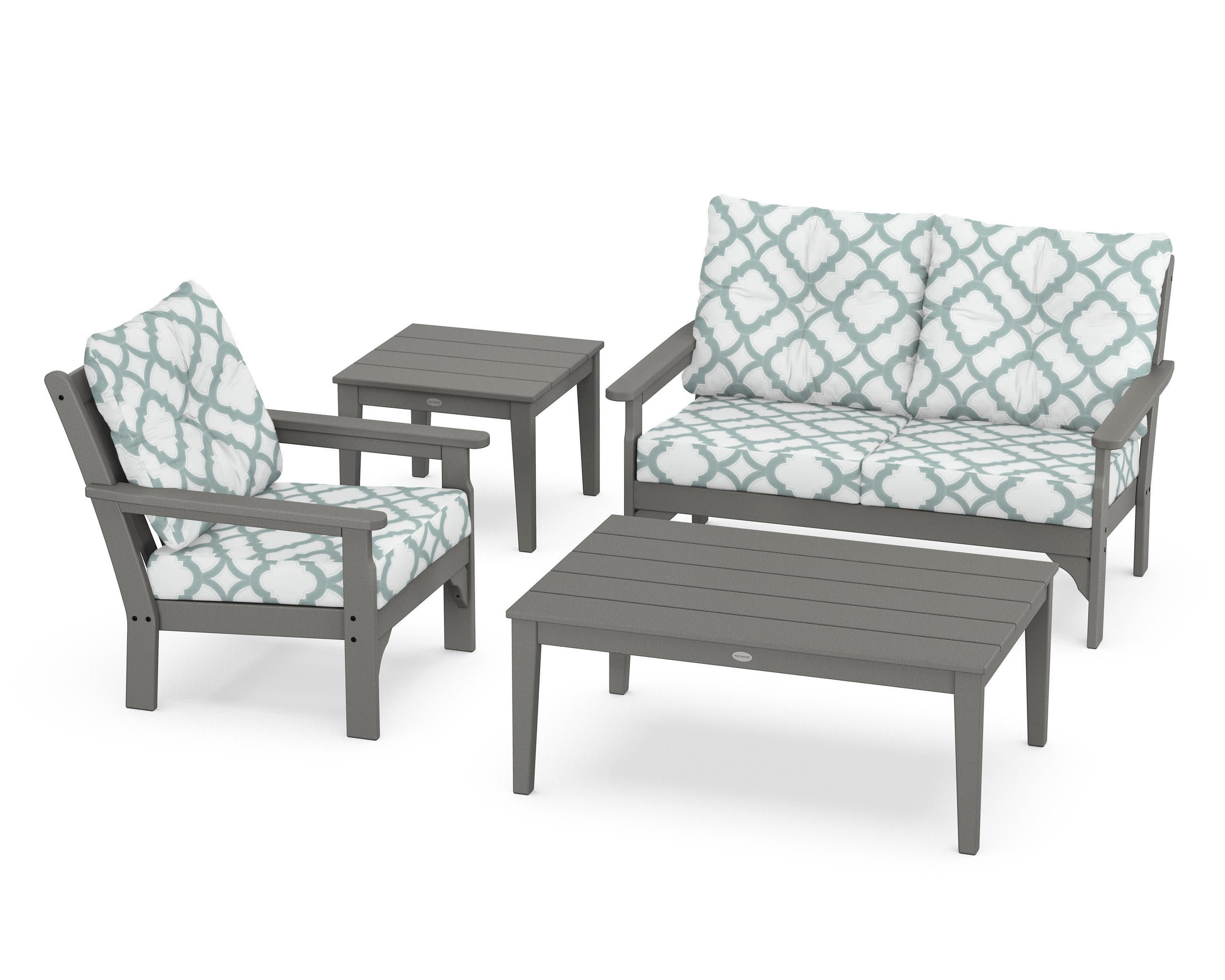 Vineyard 4-Piece Deep Seating Set in Slate Grey / Trellis Glacier Spa