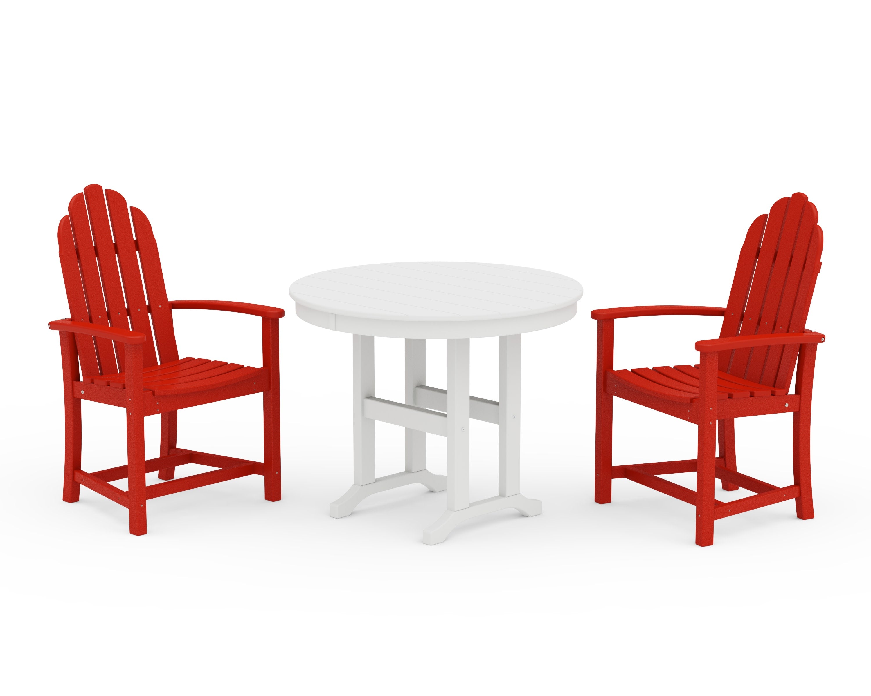 Classic Adirondack 3-Piece Round Dining Set in Sunset Red / White