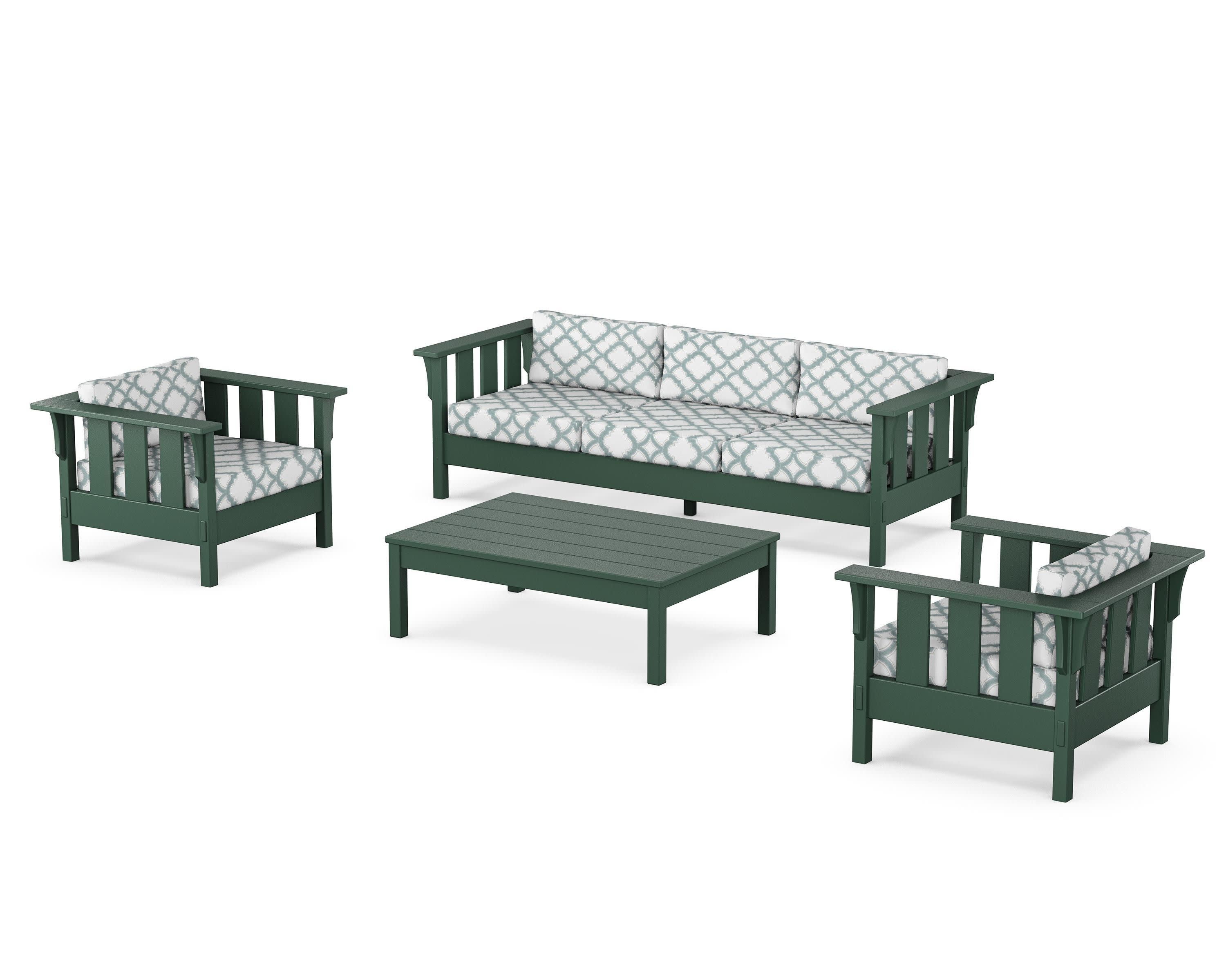 Acadia 4-Piece Deep Seating Set with Sofa in Green / Trellis Glacier Spa