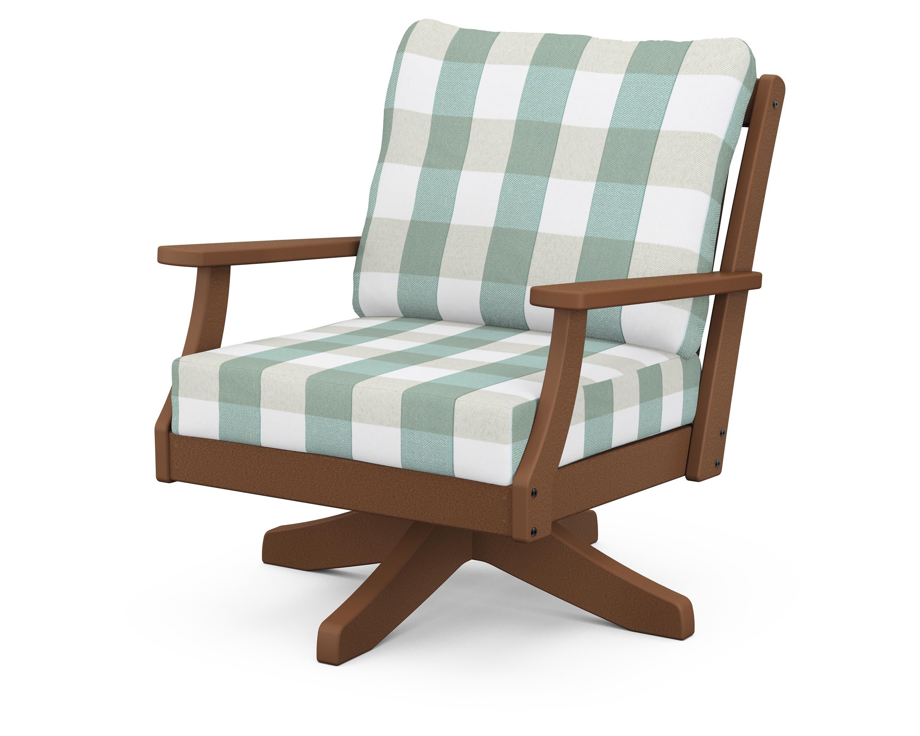 Braxton Deep Seating Swivel Chair in Teak / Buffalo Plaid Glacier Spa