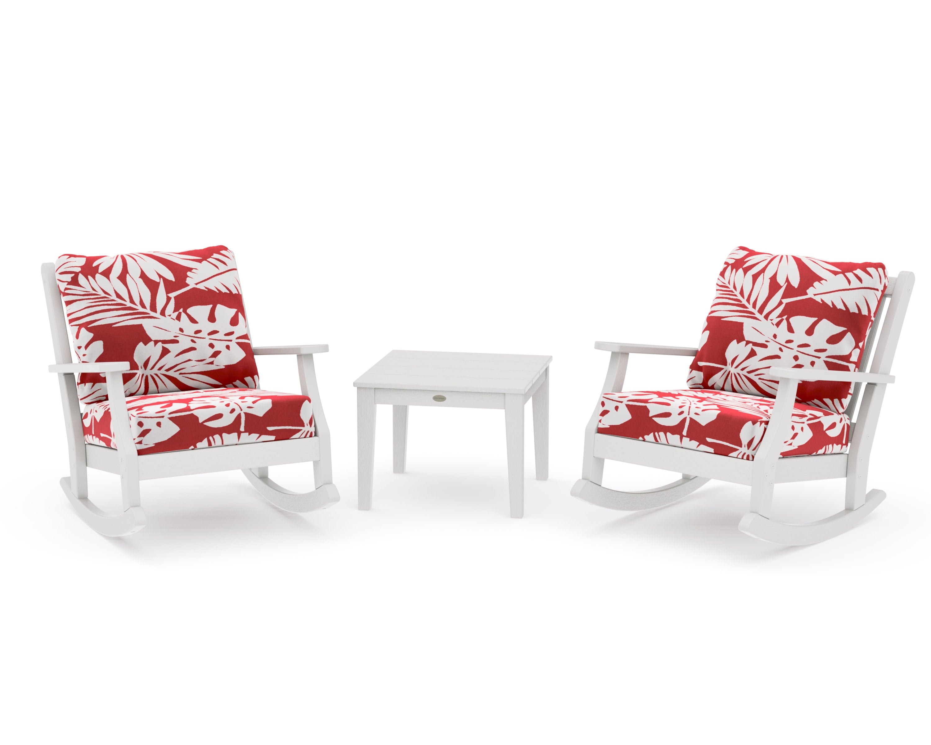 Wovendale 3-Piece Deep Seating Rocker Set in Vintage White / Leaf Crimson