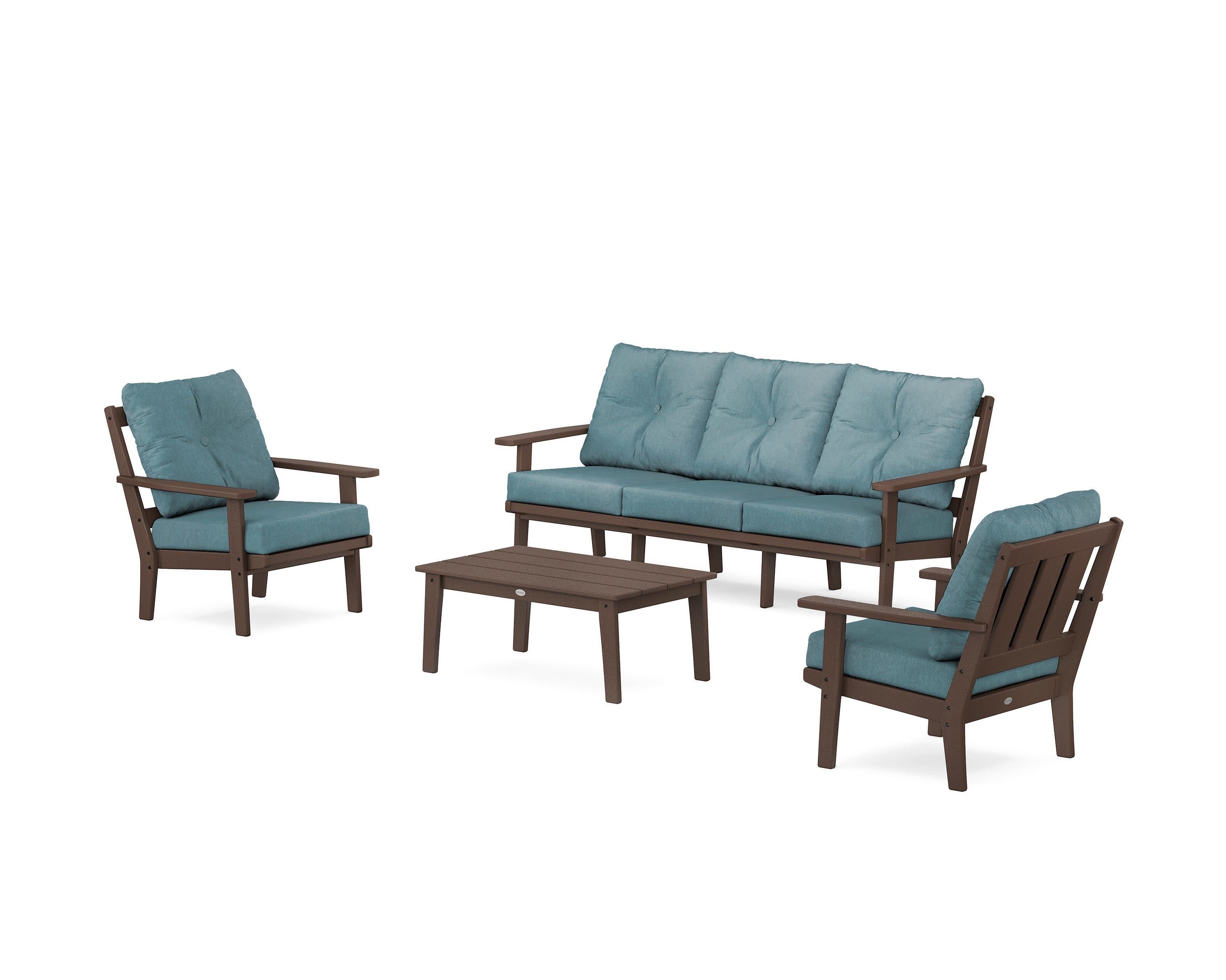 Oxford 4-Piece Deep Seating Set with Sofa in Mahogany / Ocean Teal