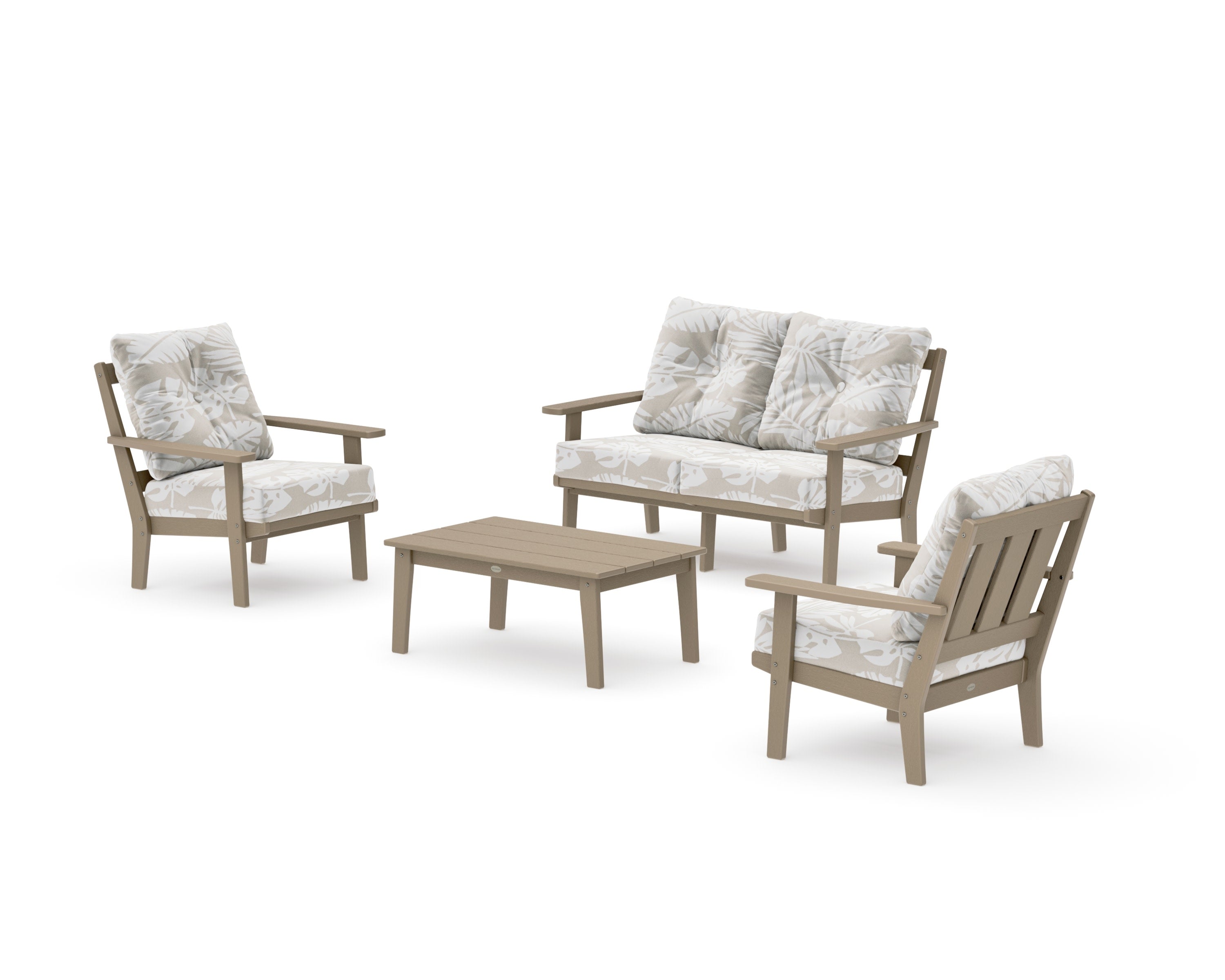 Oxford 4-Piece Deep Seating Set with Loveseat in Vintage Sahara / Leaf Dune Burlap