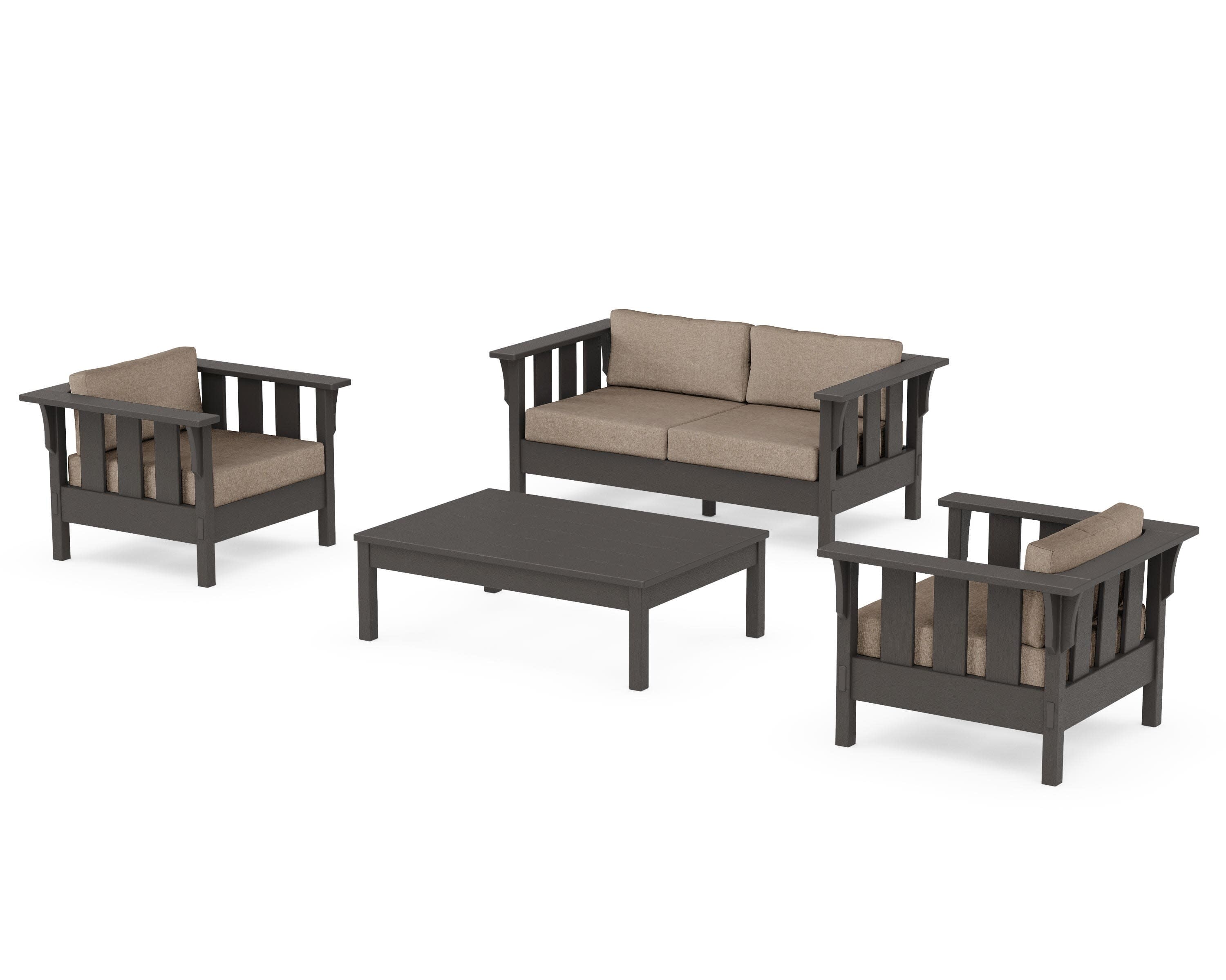 Acadia 4-Piece Deep Seating Set with Loveseat in Vintage Coffee / Spiced Burlap