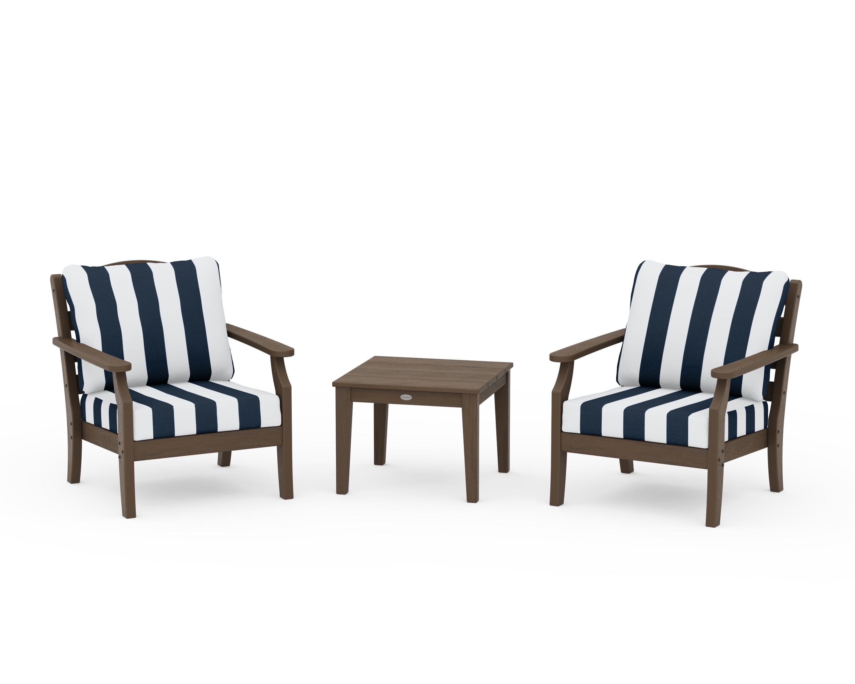 Savannah 3-Piece Deep Seating Set in Kona / Cabana Stripe Marine Indigo