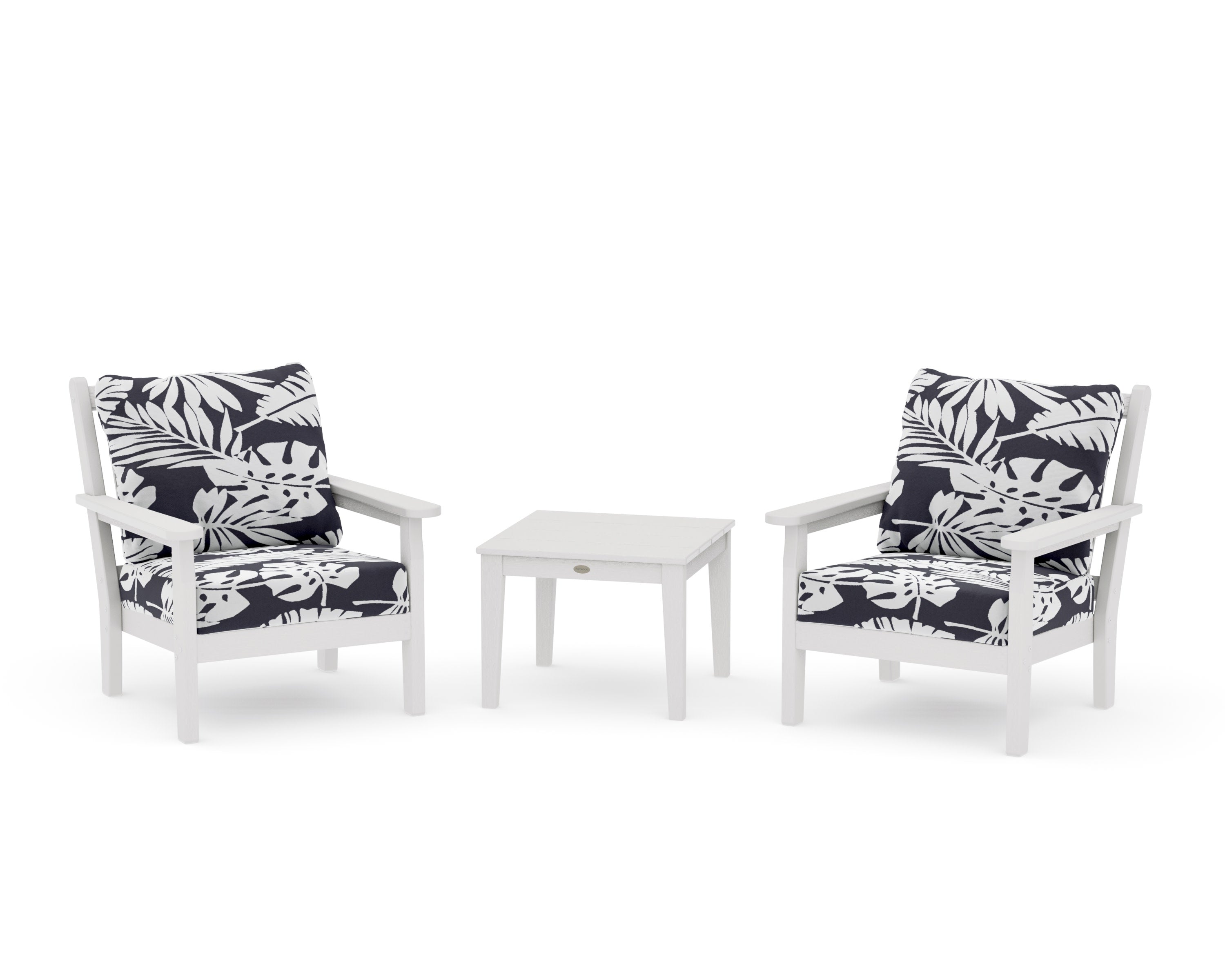 Chippendale 3-Piece Deep Seating Set in Vintage White / Leaf Navy
