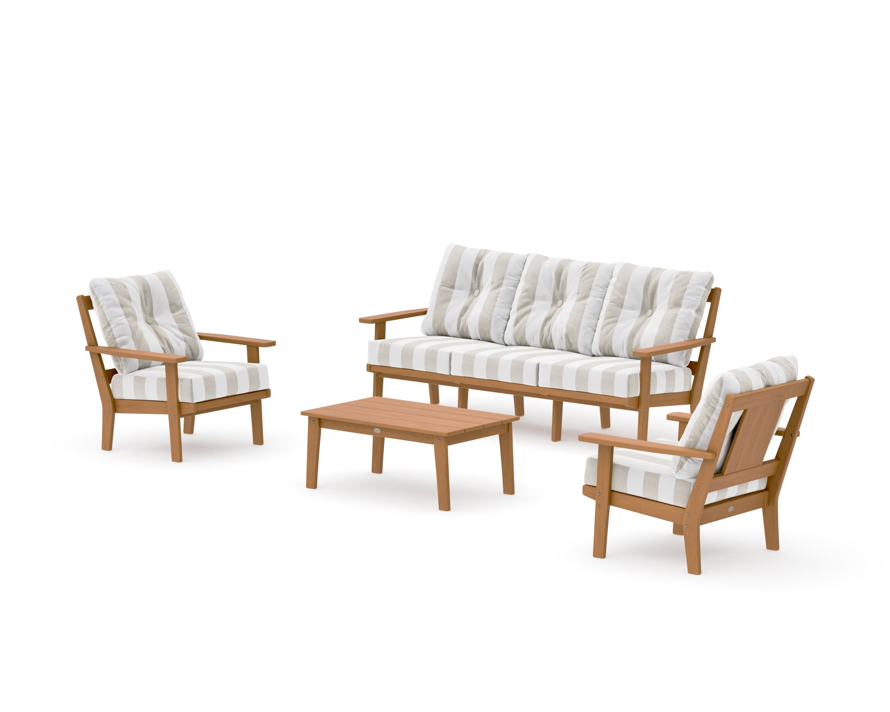 Prairie 4-Piece Deep Seating Set with Sofa in Natural / Cabana Stripe Dune Burlap