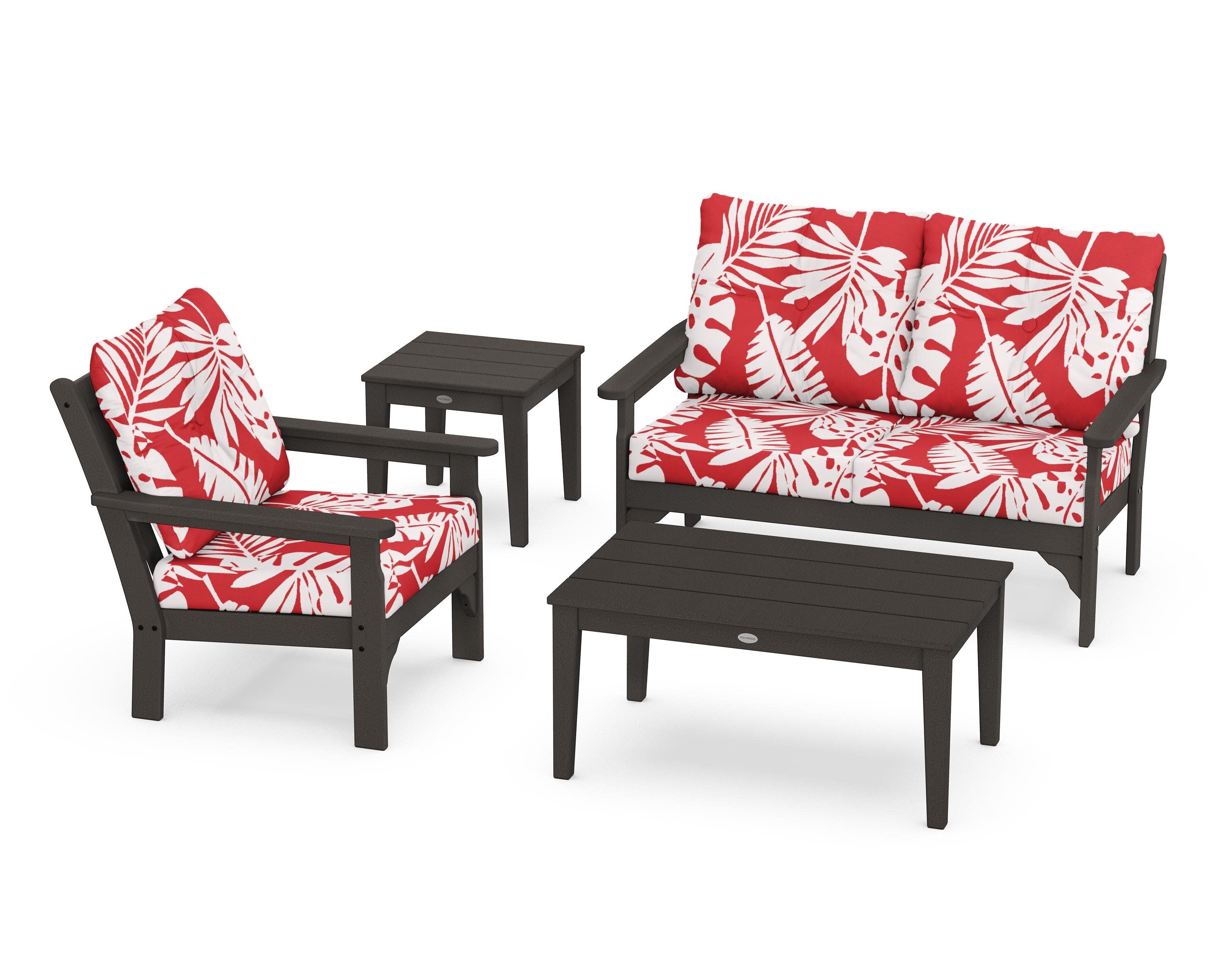 Vineyard 4-Piece Deep Seating Set in Vintage Coffee / Leaf Crimson