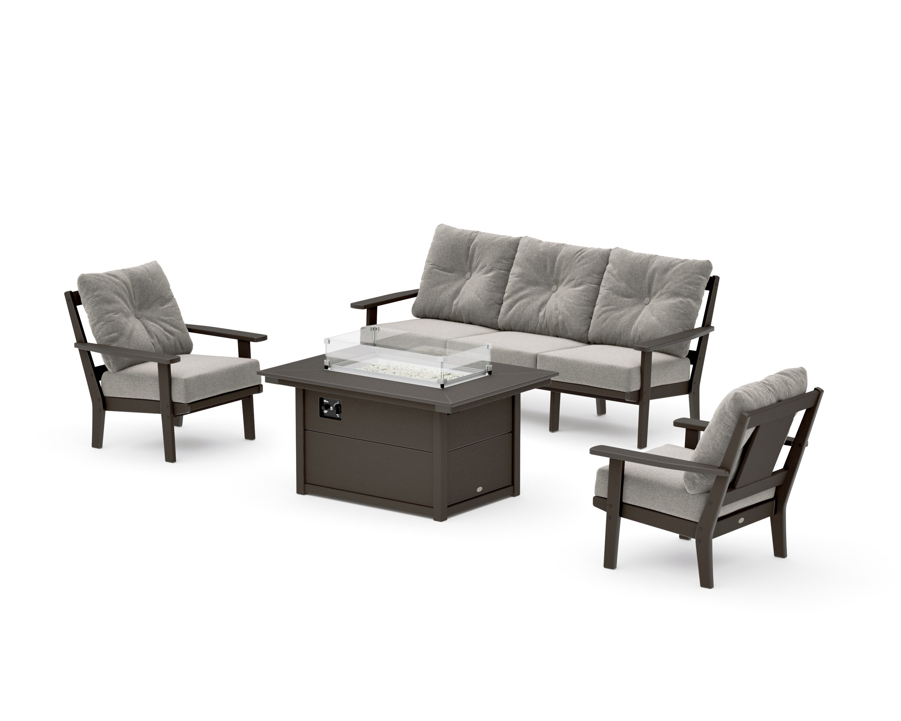 Prairie Deep Seating Fire Pit Table Set in Vintage Coffee / Weathered Tweed