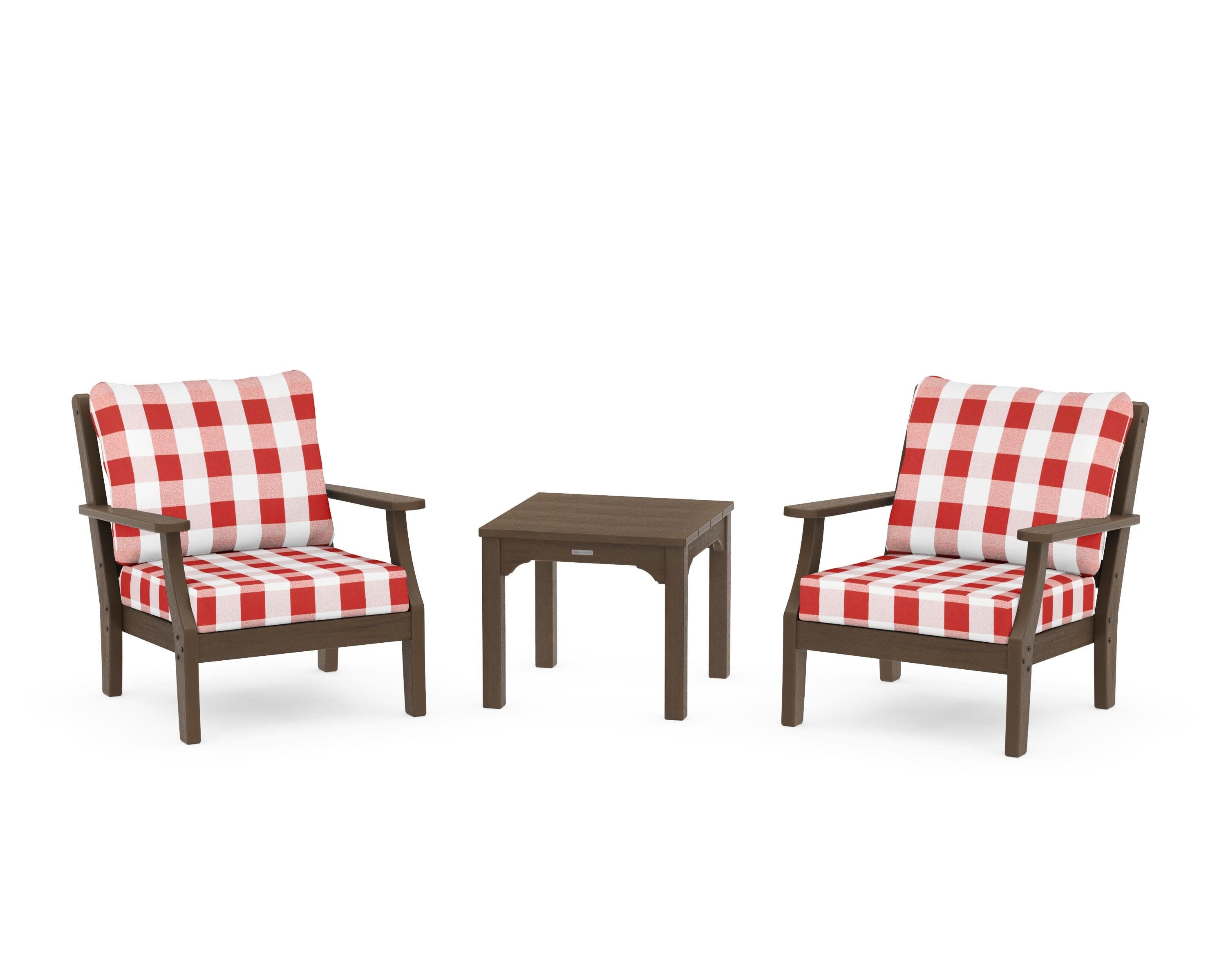 Chinoiserie 3-Piece Deep Seating Set in Kona / Buffalo Plaid Crimson