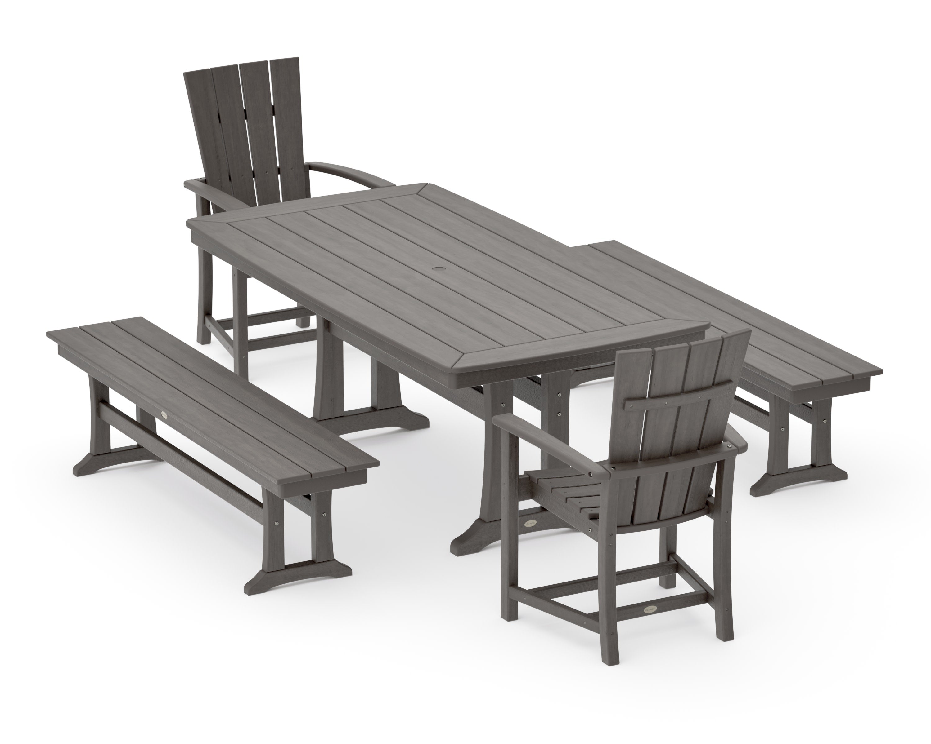 Quattro 5-Piece Dining Set with Trestle Legs in Driftwood