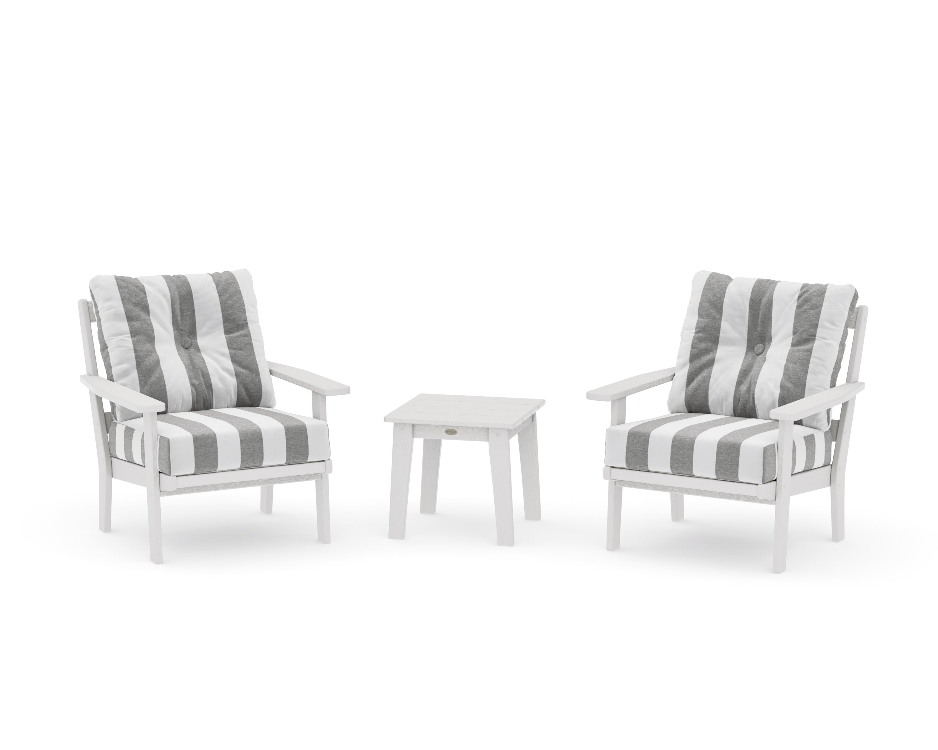 Prairie 3-Piece Deep Seating Set in Vintage White / Cabana Stripe Grey Mist