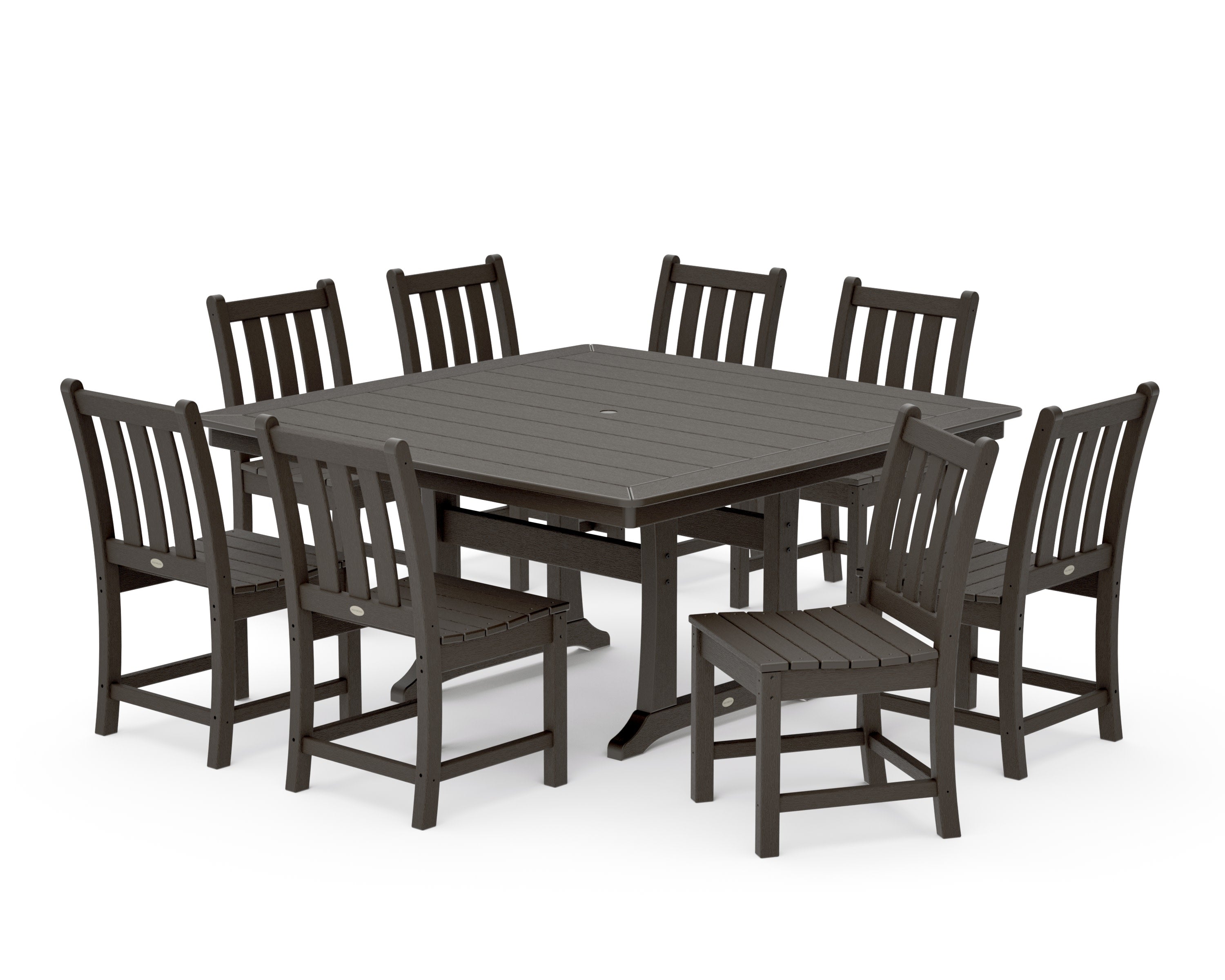 Traditional Garden 9-Piece Nautical Trestle Dining Set in Vintage Coffee