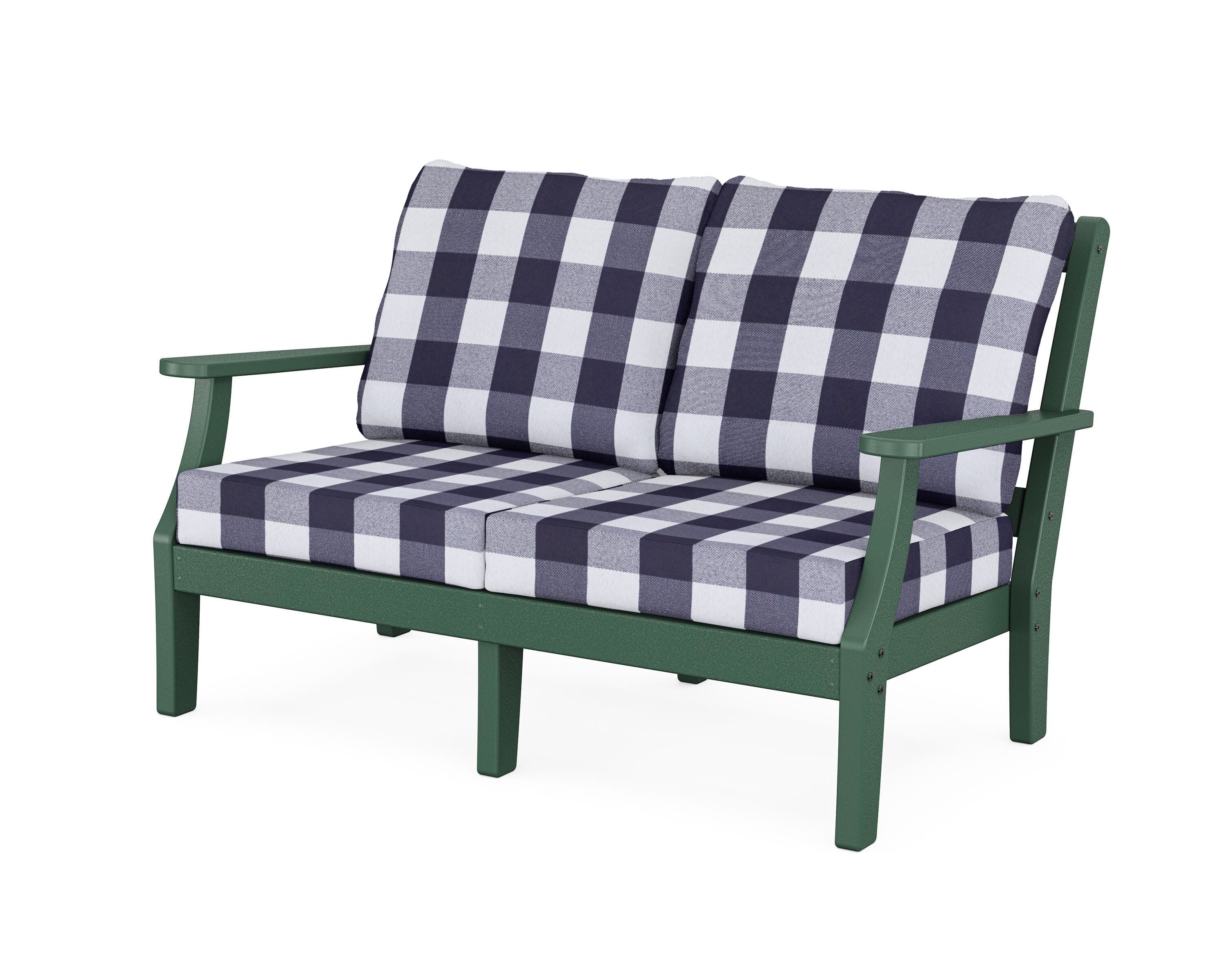 Chinoiserie Deep Seating Loveseat in Green / Buffalo Plaid Navy