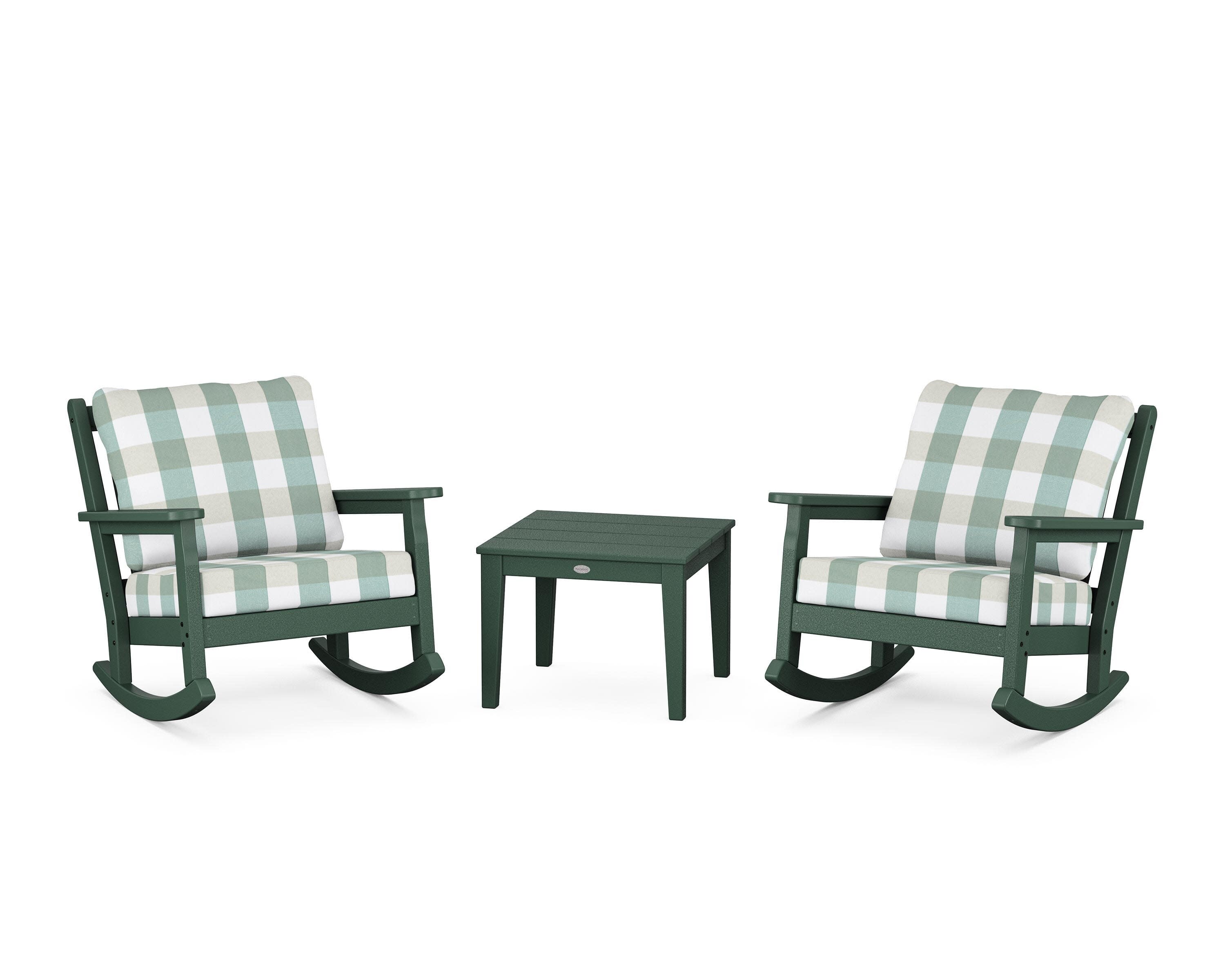 Chippendale 3-Piece Deep Seating Rocker Set in Green / Buffalo Plaid Glacier Spa