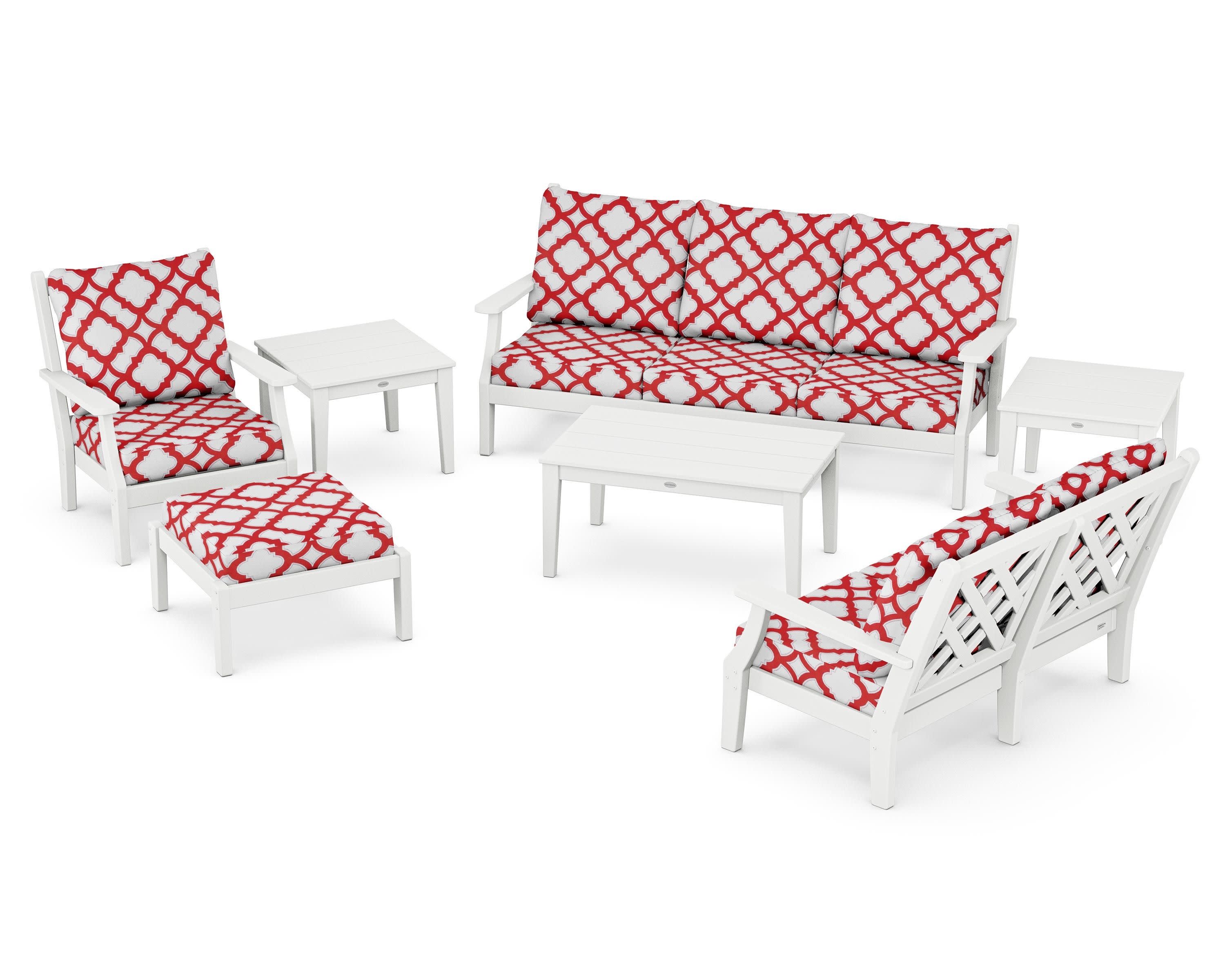 Wovendale 7-Piece Deep Seating Set in White / Trellis Crimson