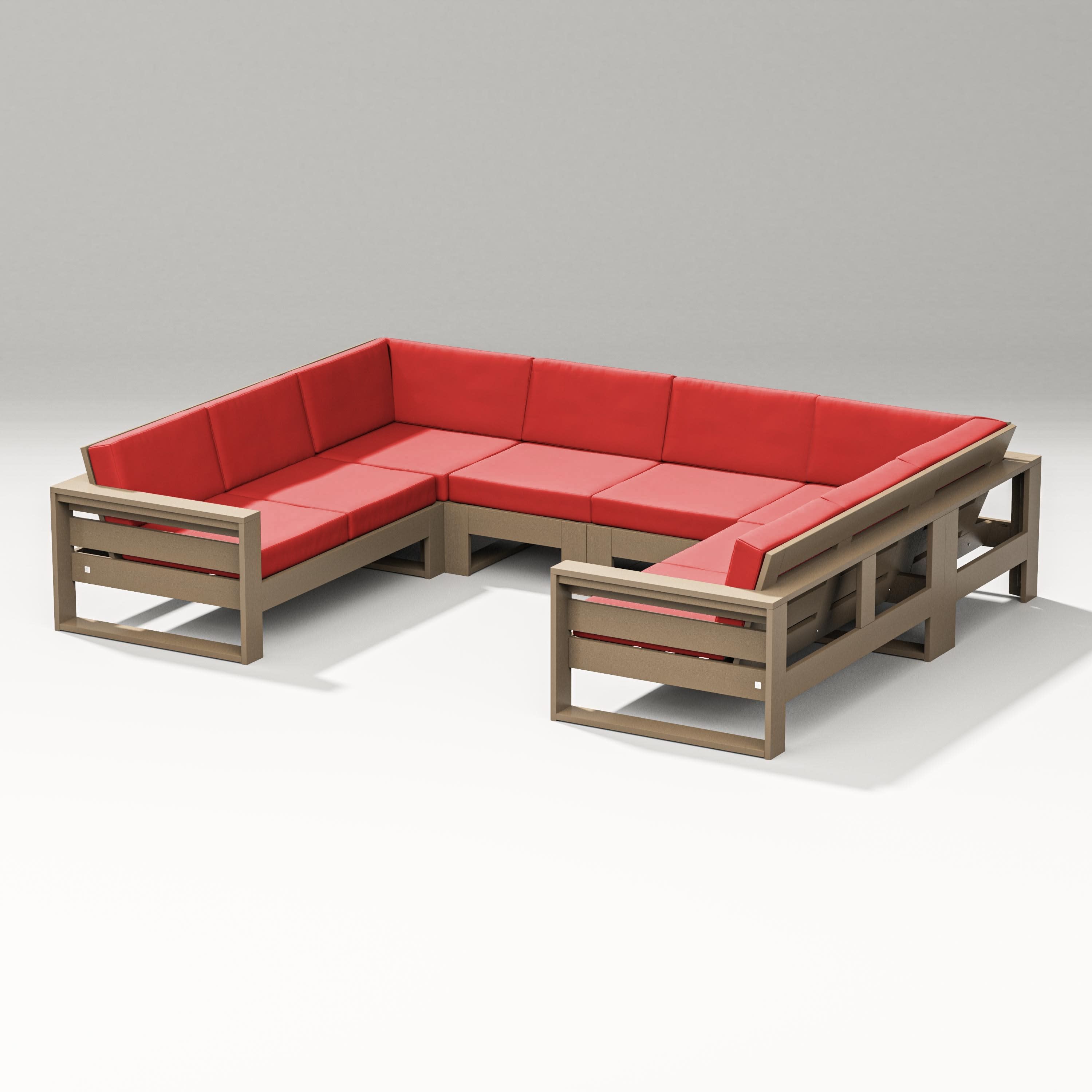 Latitude U-Shaped Sectional in Vintage Sahara / Crimson Linen