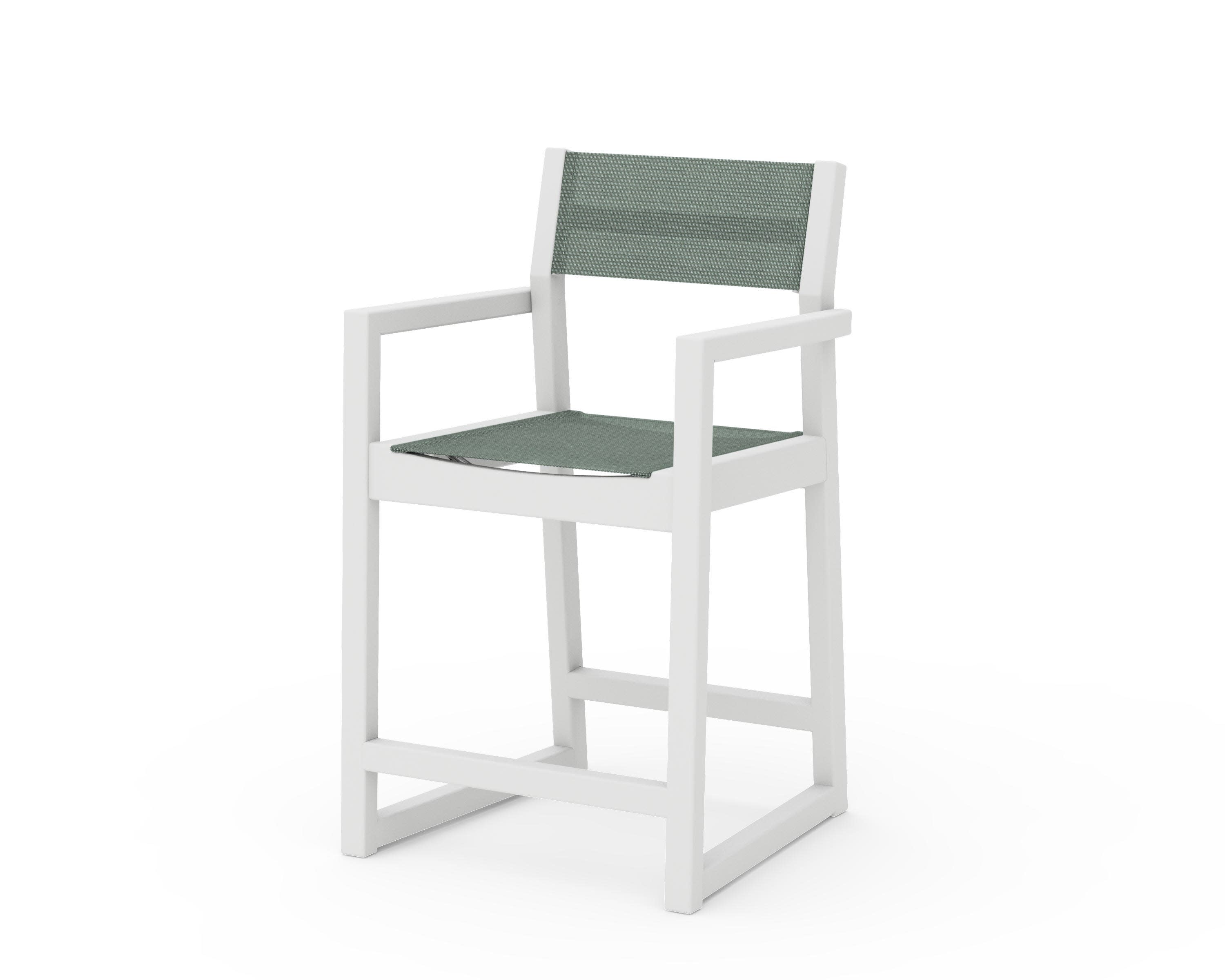 EDGE Sling Counter Arm Chair in White / Dupioni Sea Mist Sling