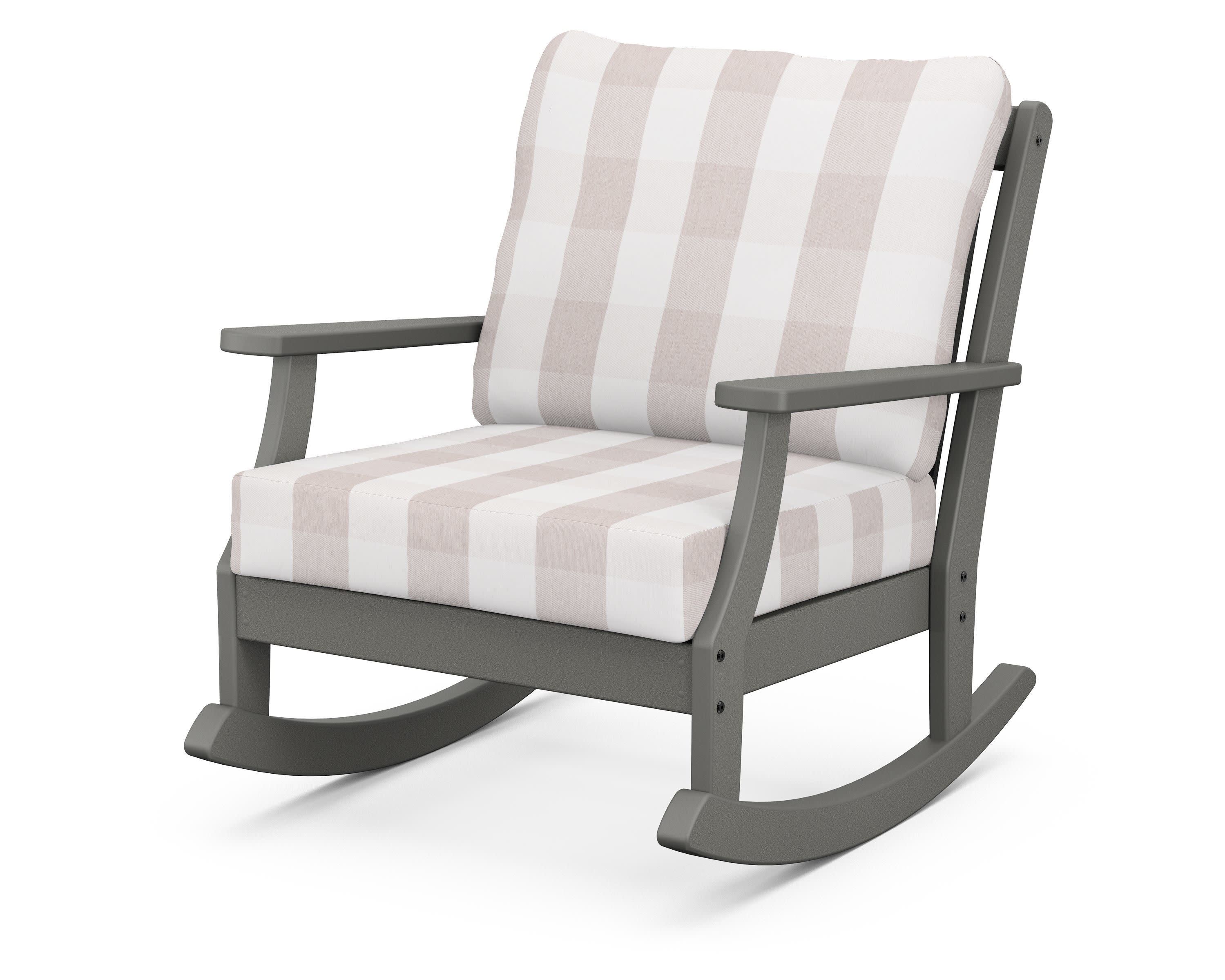 Braxton Deep Seating Rocking Chair in Slate Grey / Buffalo Plaid Dune Burlap