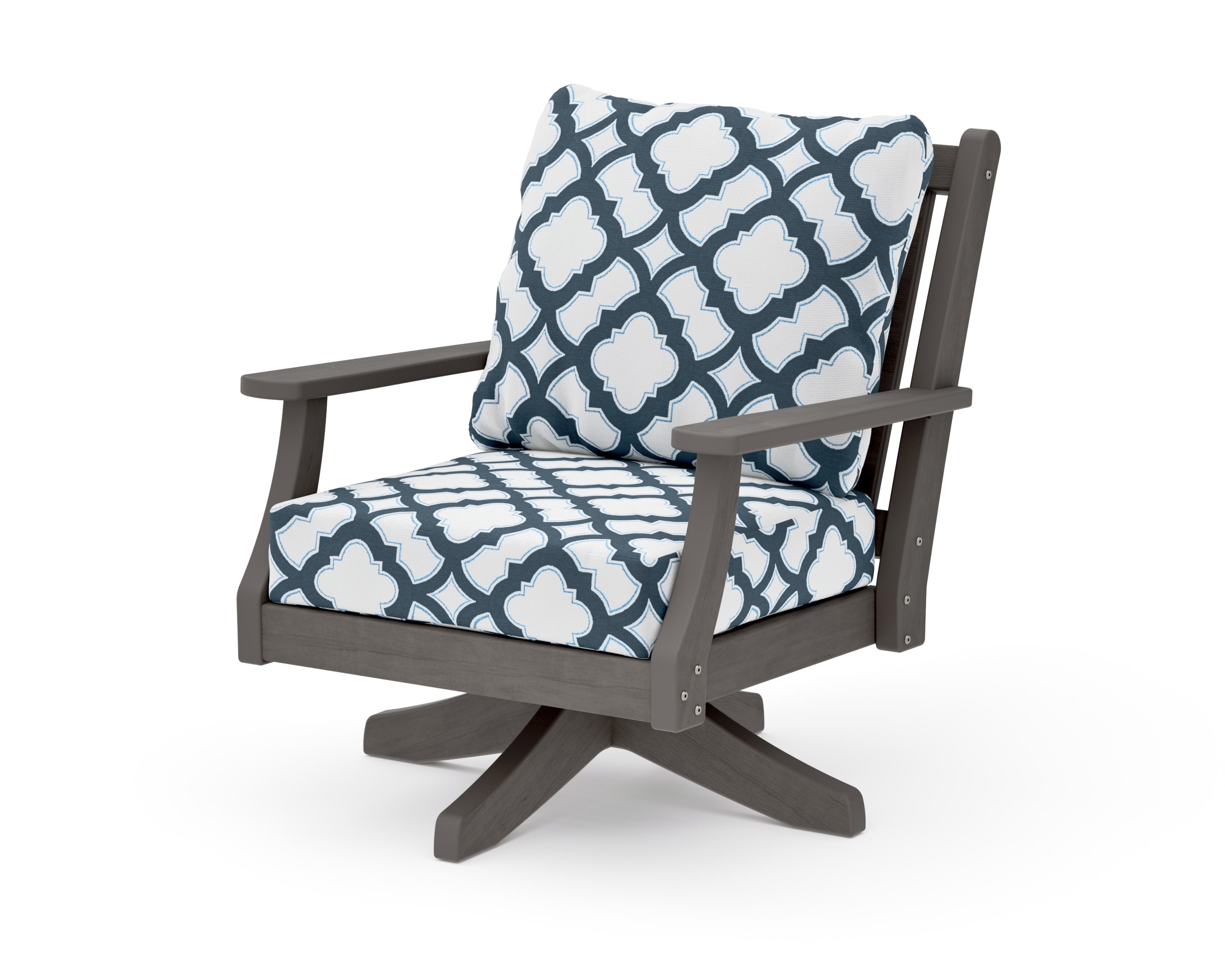 Wovendale Deep Seating Swivel Chair in Driftwood / Trellis Marine Indigo