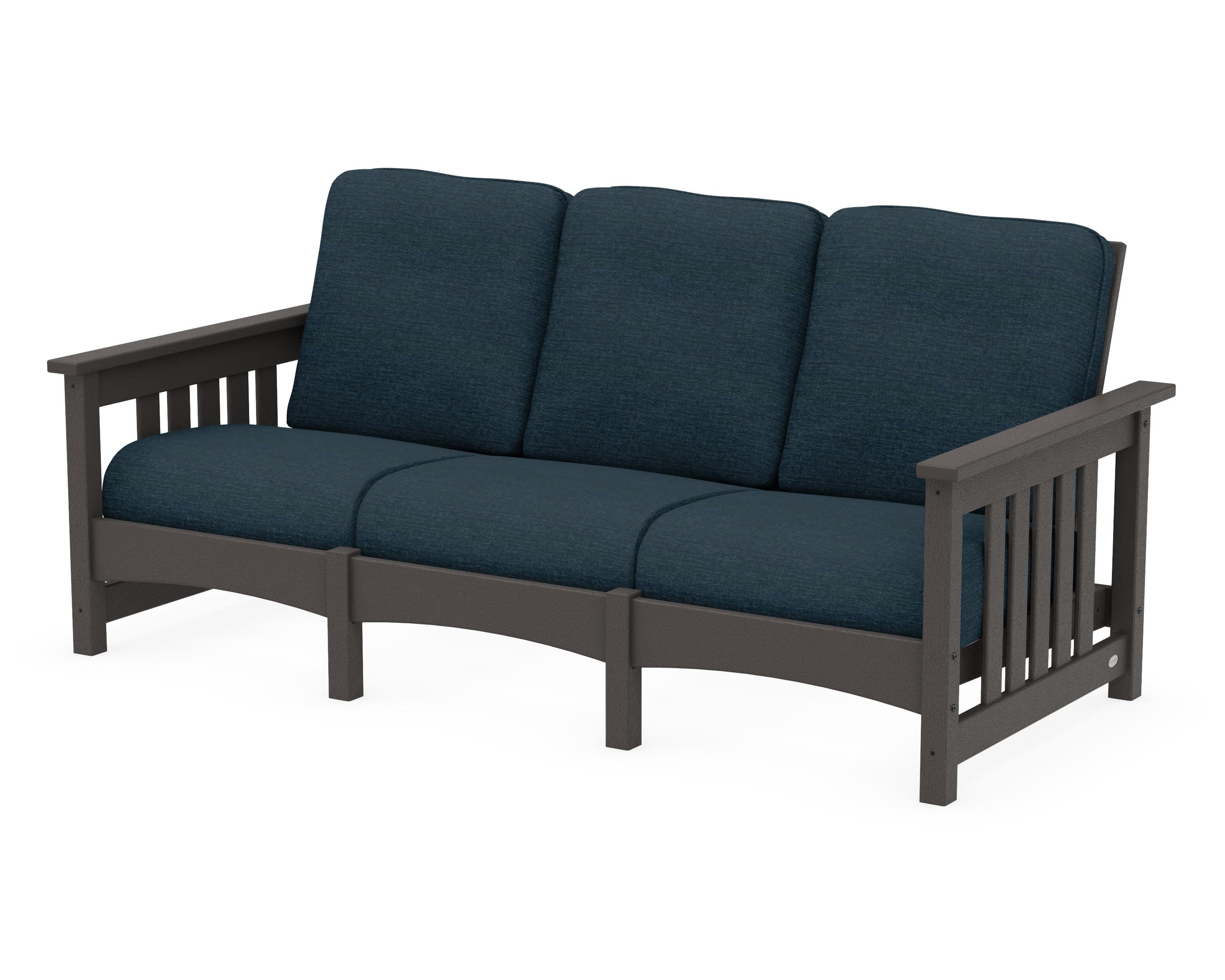 Club Mission Sofa in Vintage Coffee / Platform Indigo