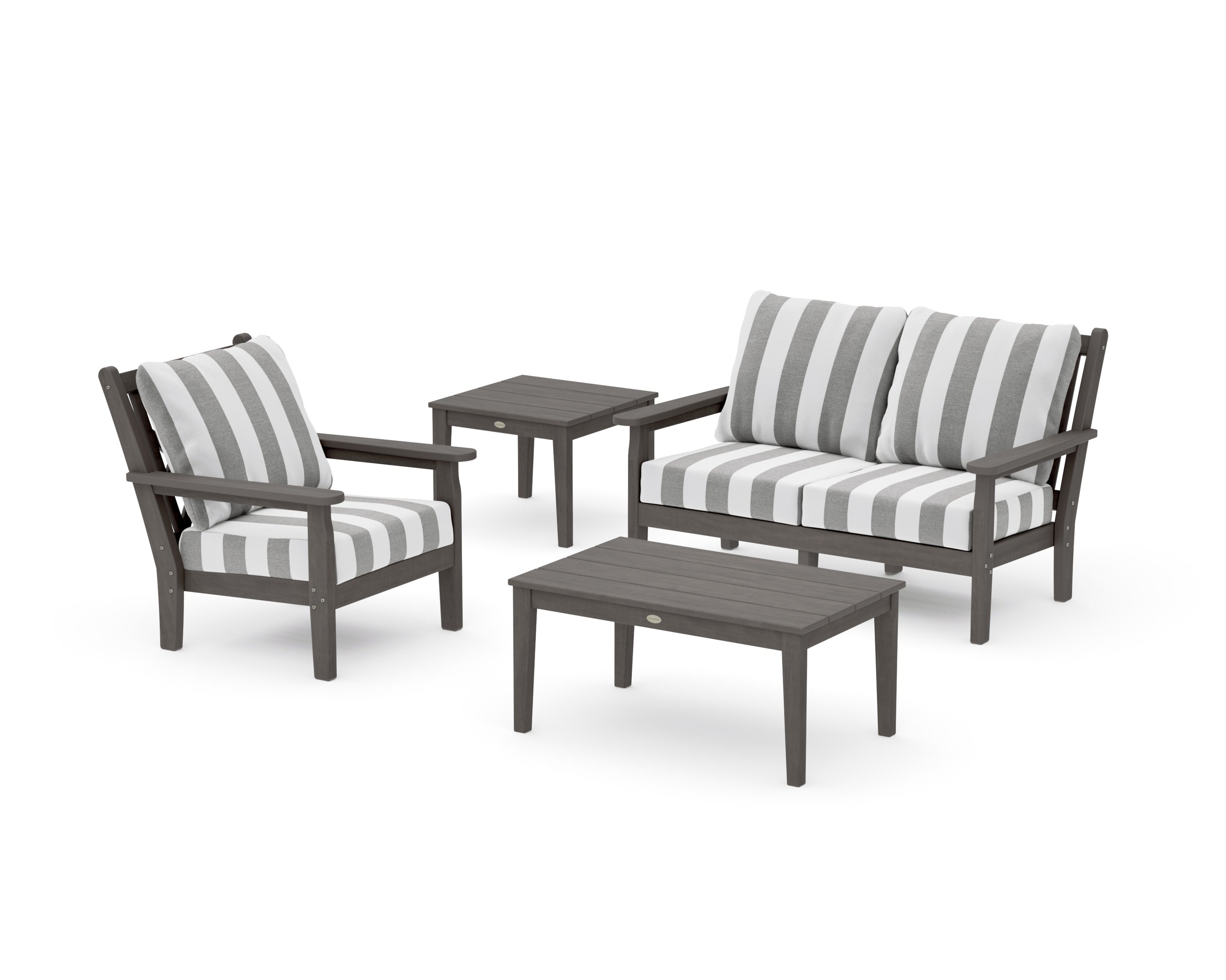 Chippendale 4-Piece Deep Seating Set in Driftwood / Cabana Stripe Grey Mist