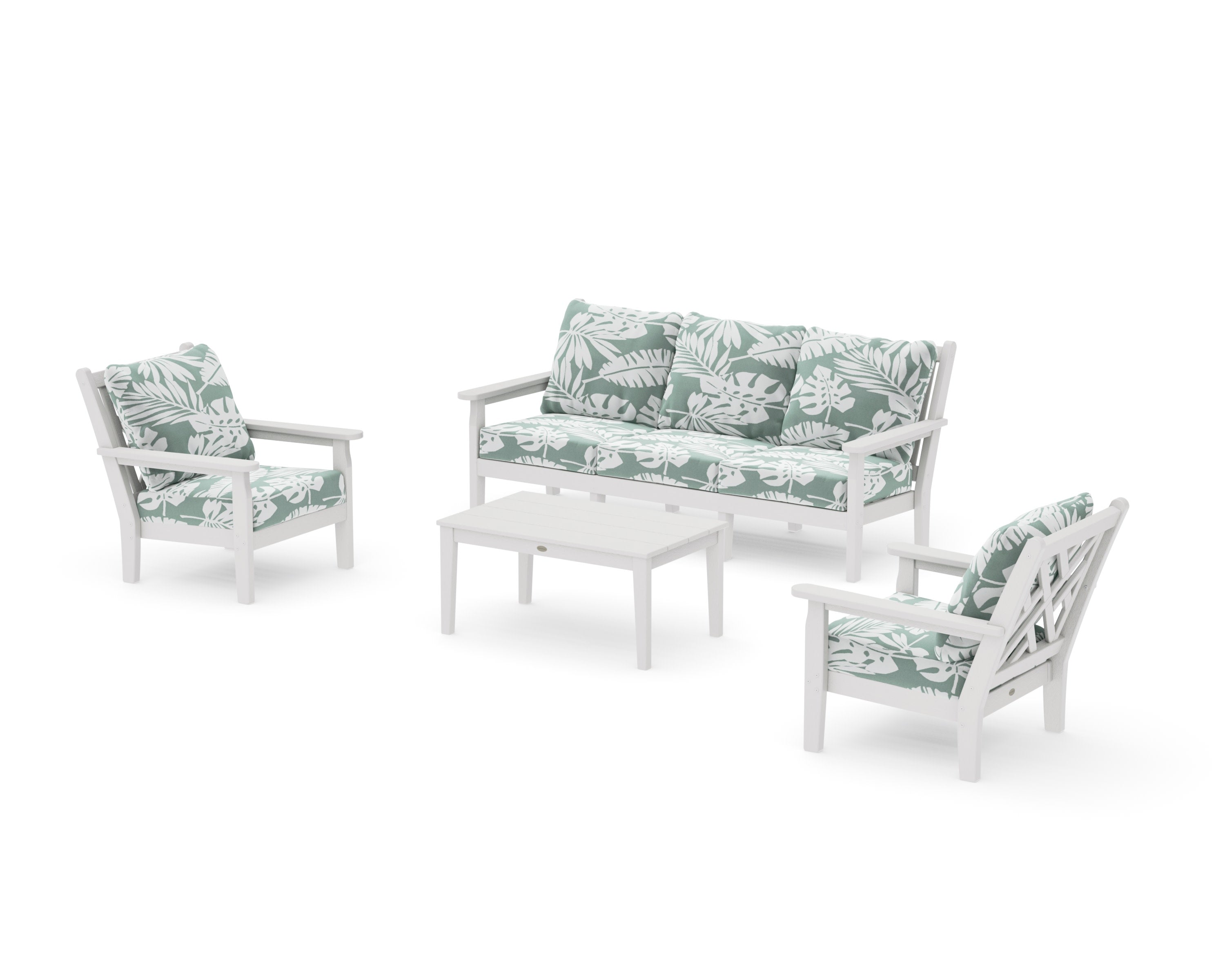 Chippendale 4-Piece Deep Seating Set with Sofa in Vintage White / Leaf Glacier Spa