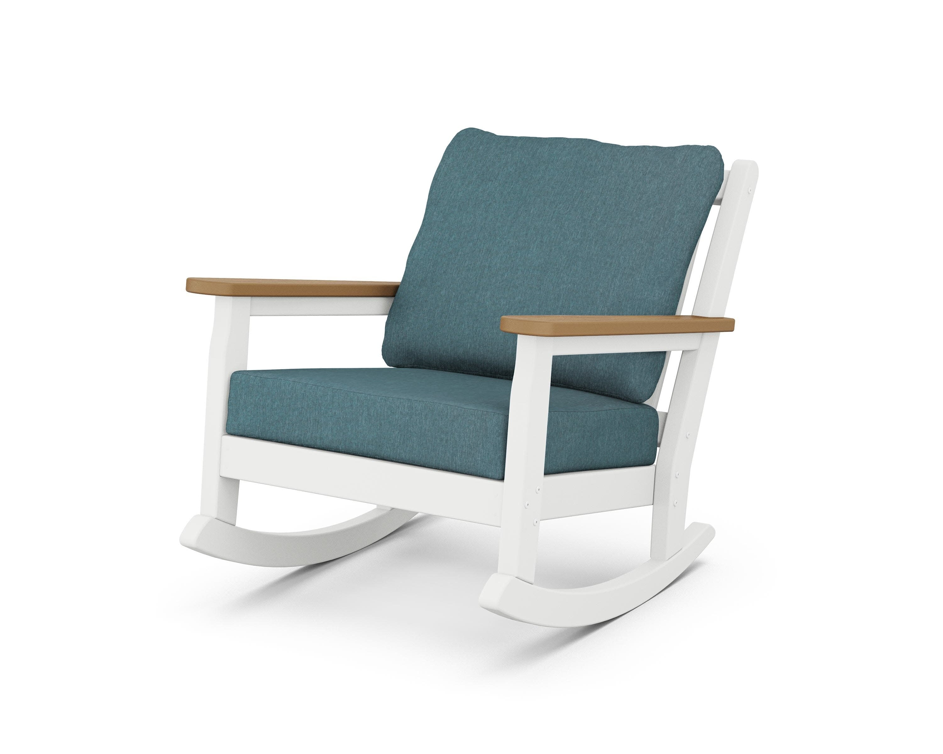 Chippendale Deep Seating Rocking Chair in White / Natural / Ocean Teal