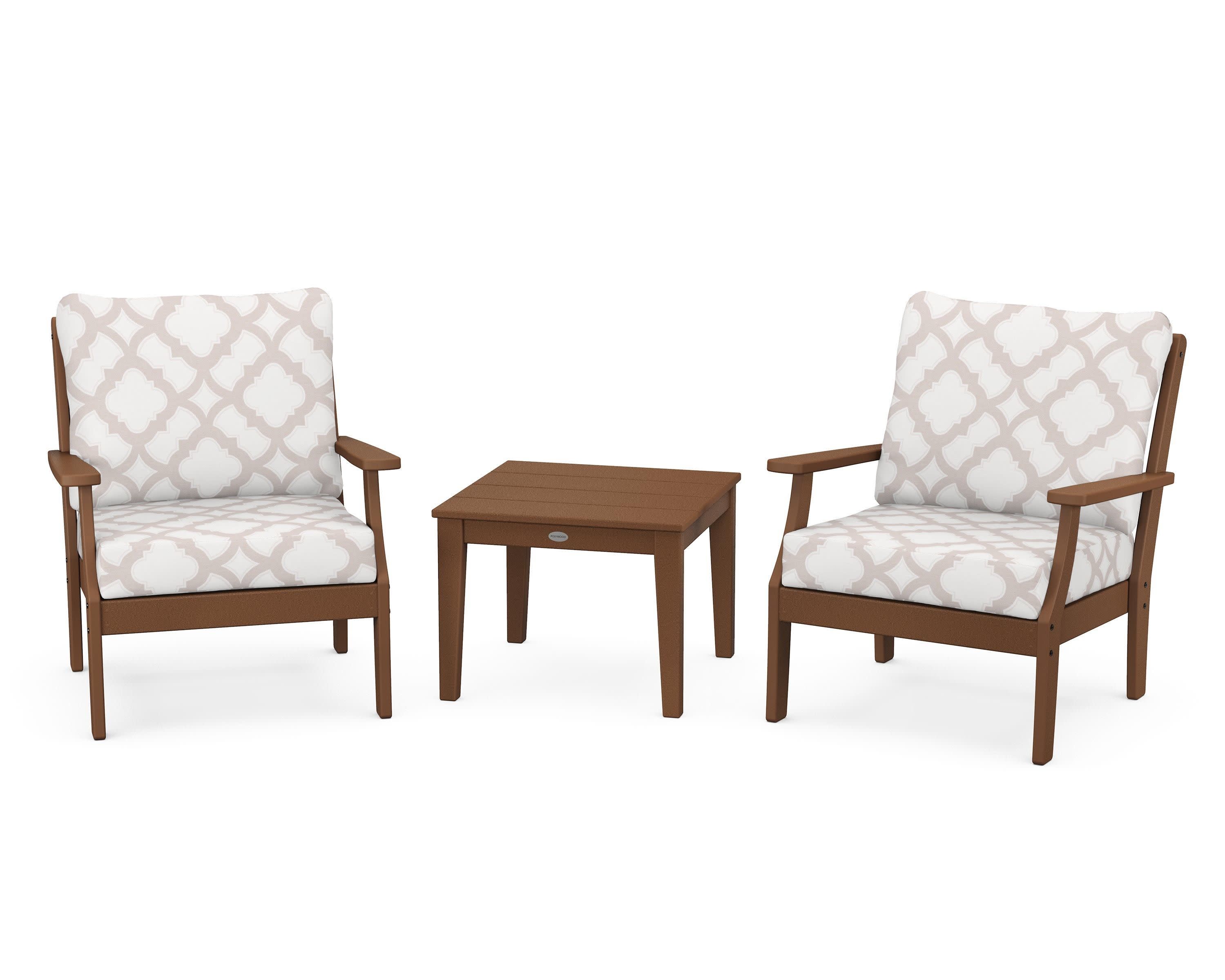 Braxton 3-Piece Deep Seating Set in Teak / Trellis Dune Burlap