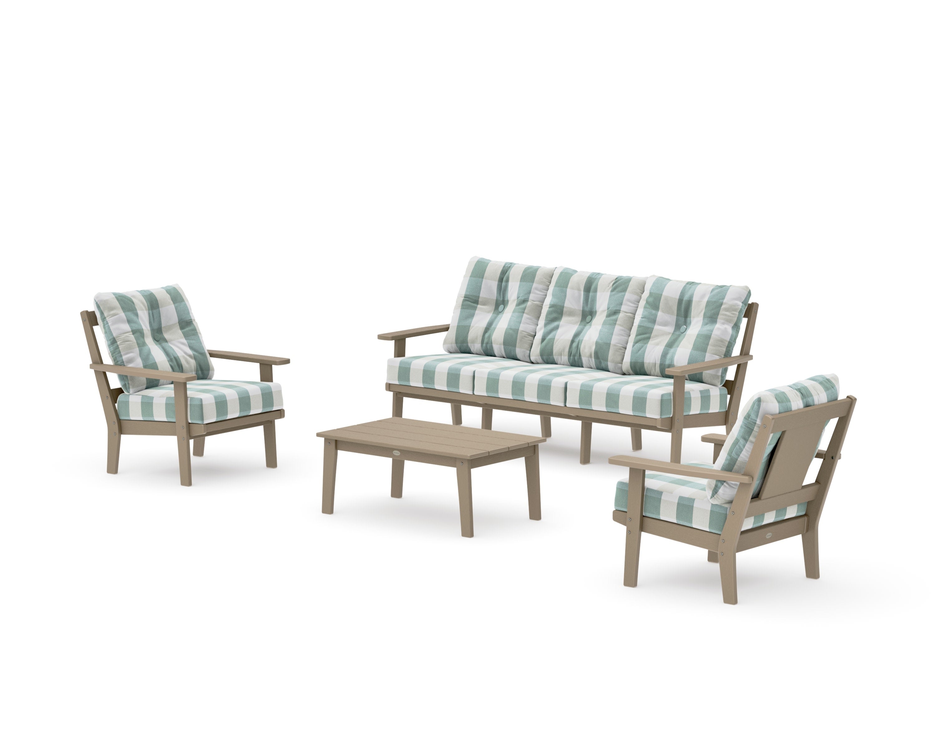 Prairie 4-Piece Deep Seating Set with Sofa in Vintage Sahara / Buffalo Plaid Glacier Spa