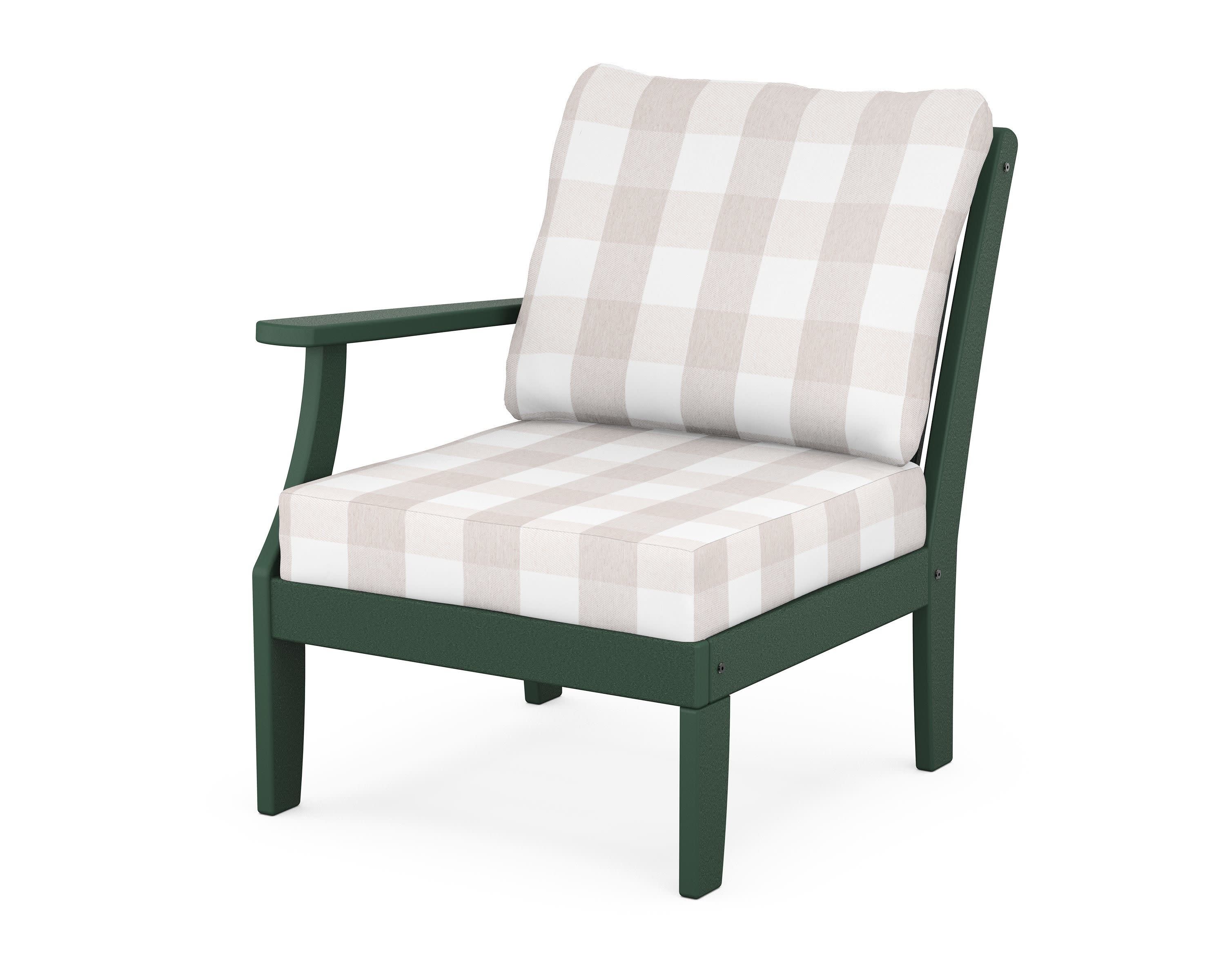 Braxton Modular Left Arm Chair in Green / Buffalo Plaid Dune Burlap