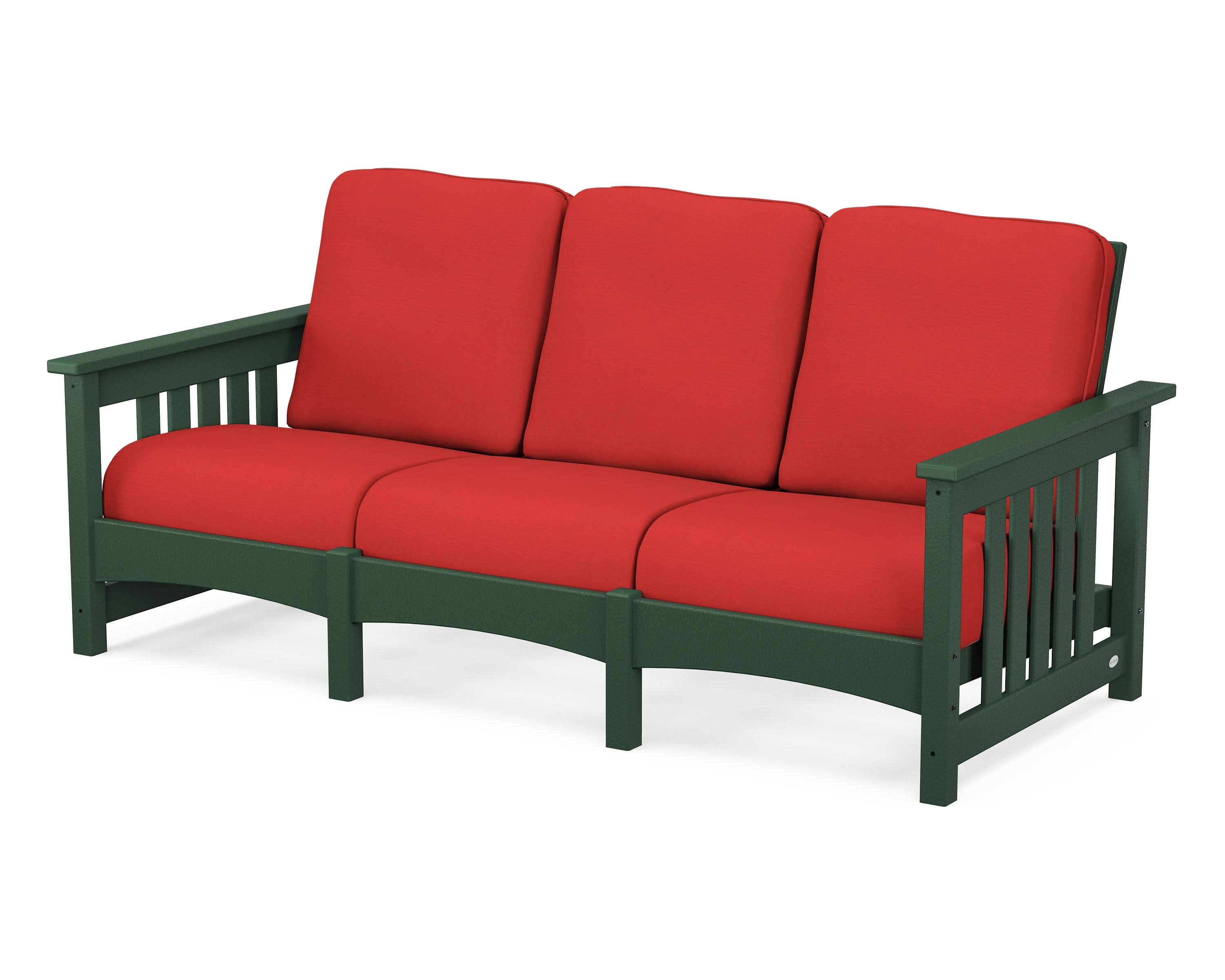 Club Mission Sofa in Green / Crimson Linen