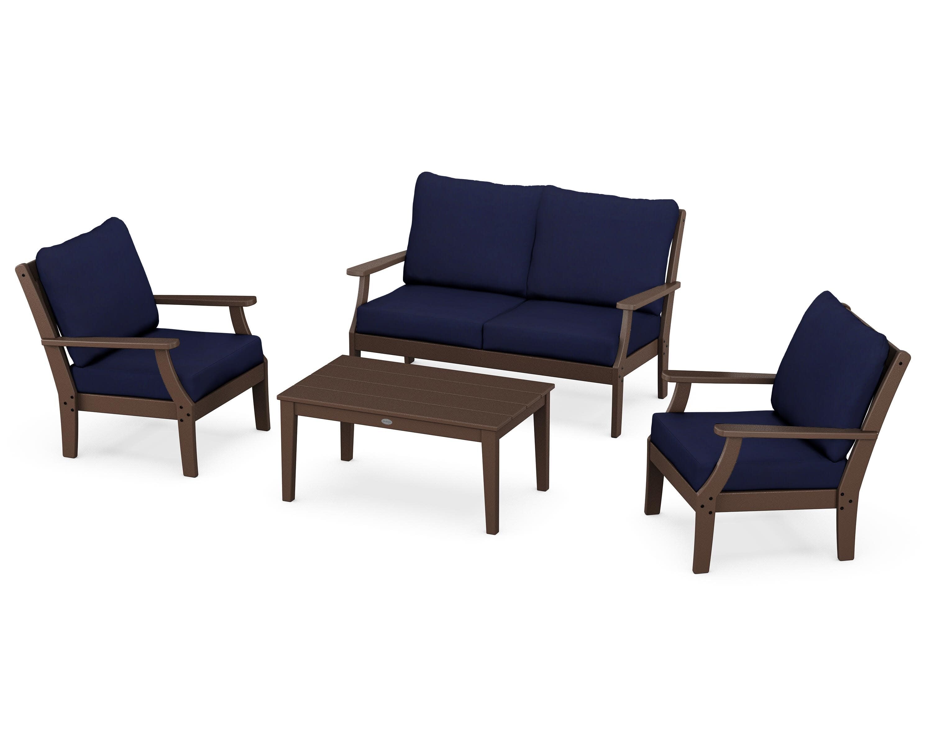 Braxton 4-Piece Deep Seating Chair Set in Mahogany / Navy