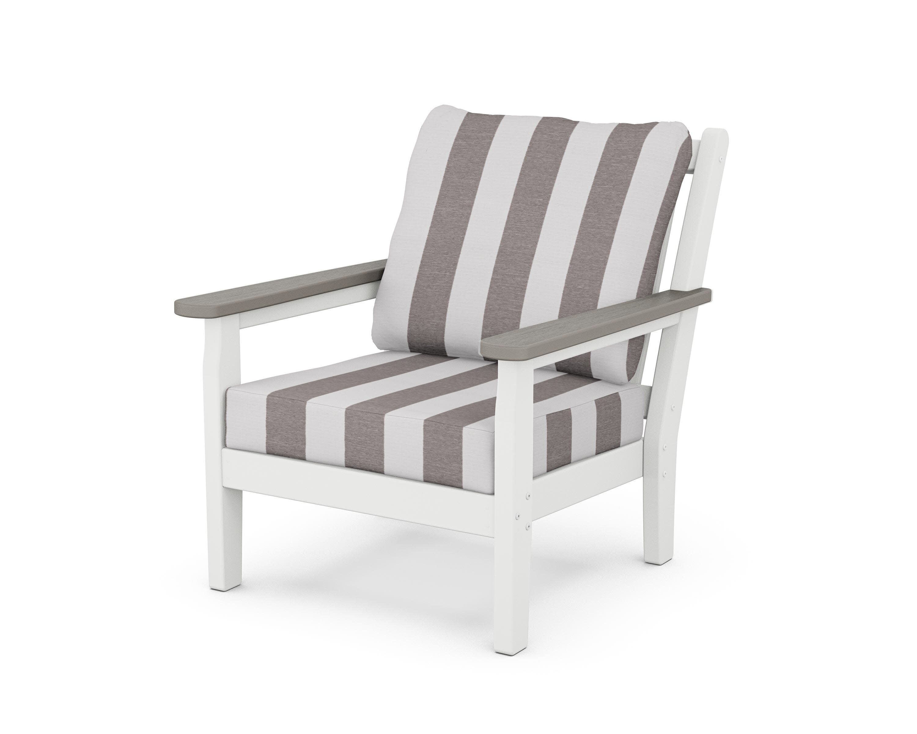 Chippendale Deep Seating Chair in White / Driftwood / Cabana Stripe Grey Mist