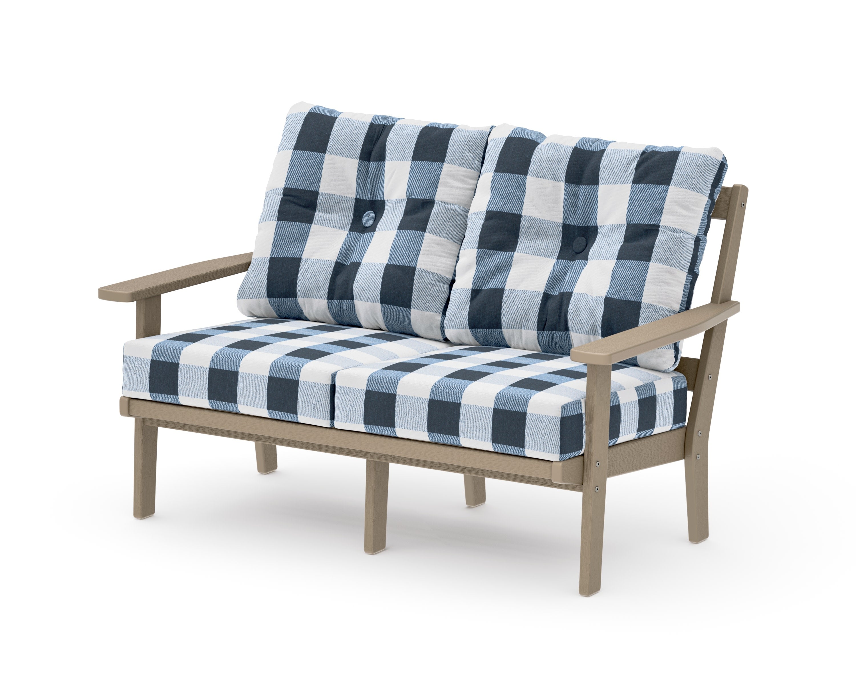 Prairie Deep SeatingLoveseat in Vintage Sahara / Buffalo Plaid Marine Indigo