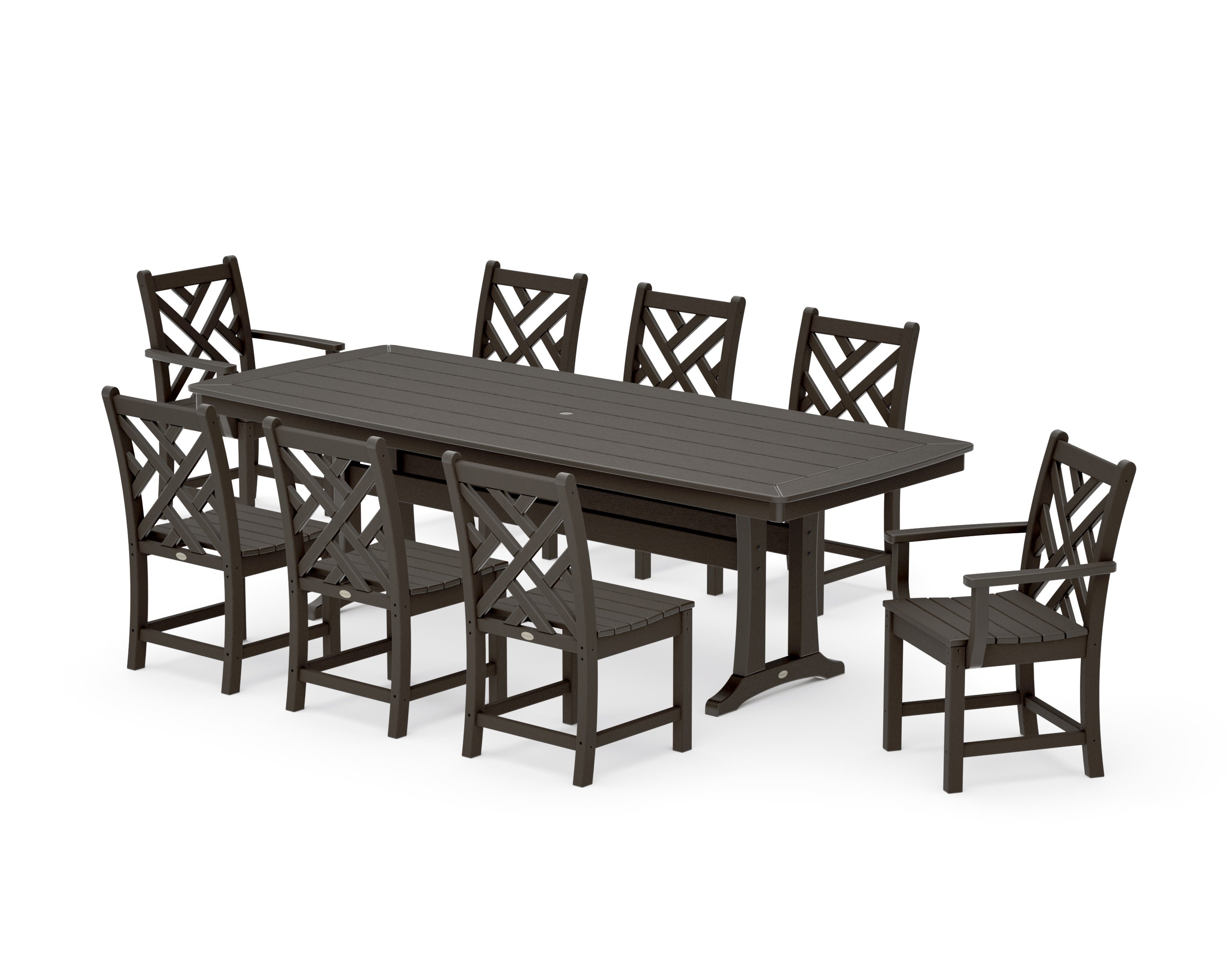 Chippendale 9-Piece Dining Set with Trestle Legs in Vintage Coffee
