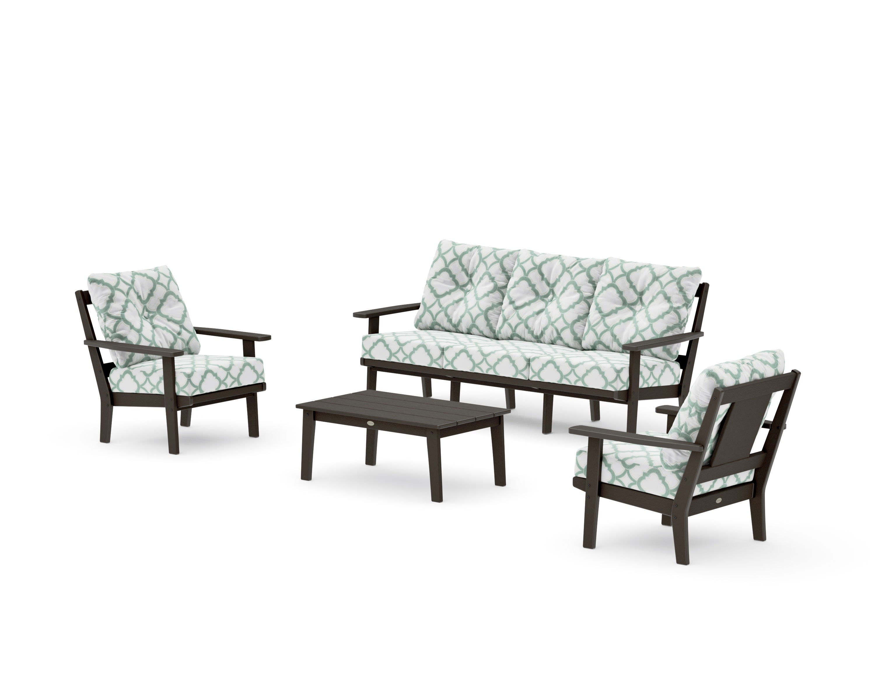 Prairie 4-Piece Deep Seating Set with Sofa in Vintage Coffee / Trellis Glacier Spa
