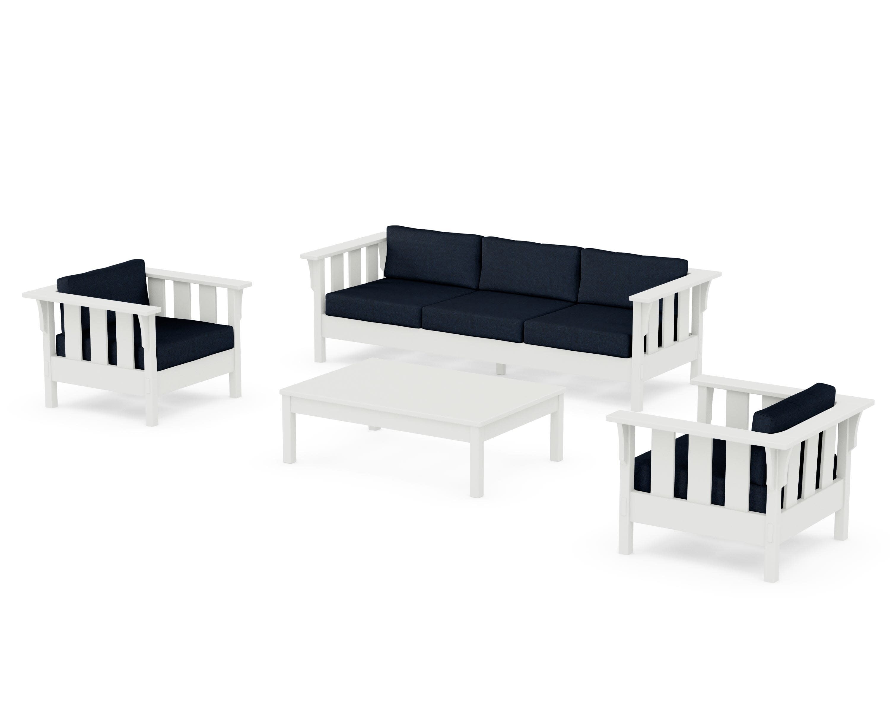 Acadia 4-Piece Deep Seating Set with Sofa in Vintage White / Marine Indigo